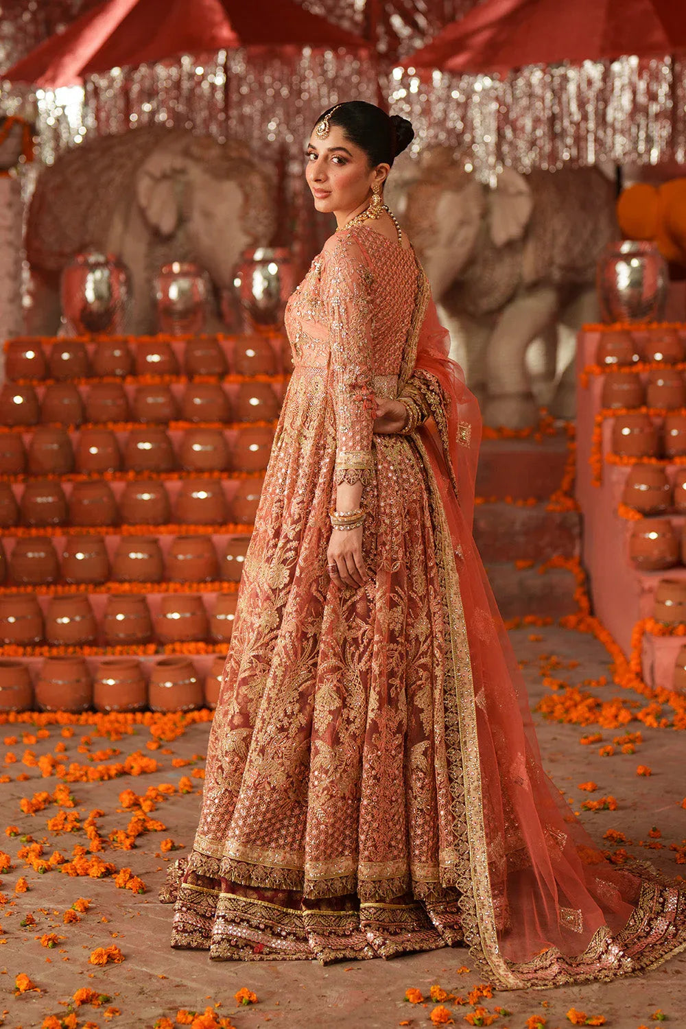 Maryum N Maria | Husn Wedding Formals | KUNDAN CORAL - MWS5638 - Aqsa Fabrics