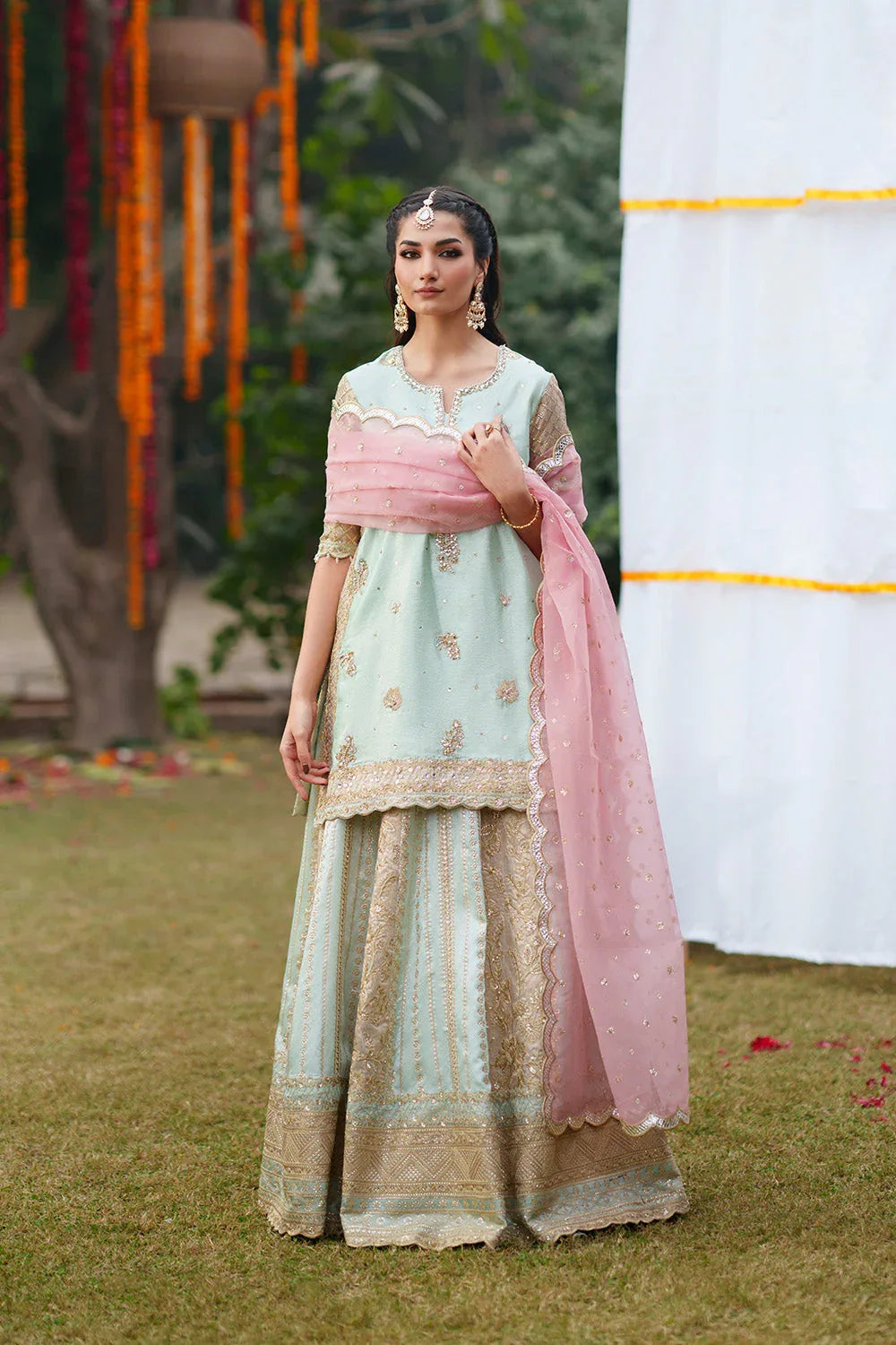 Maryum N Maria | Husn Wedding Formals | PINK PISTACHIO - MWS5640 - Aqsa Fabrics