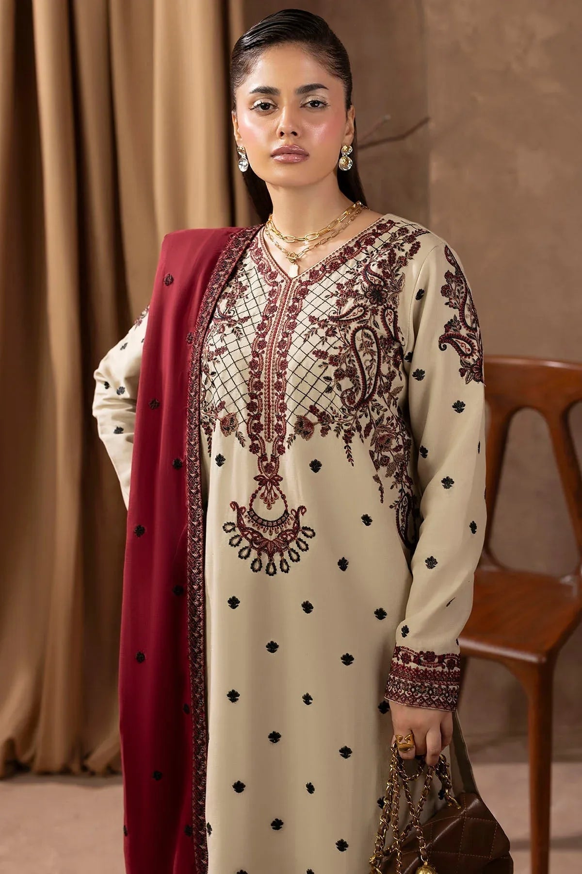 Motifz | Premium Winter 25 | 5678-LATTE - Aqsa Fabrics