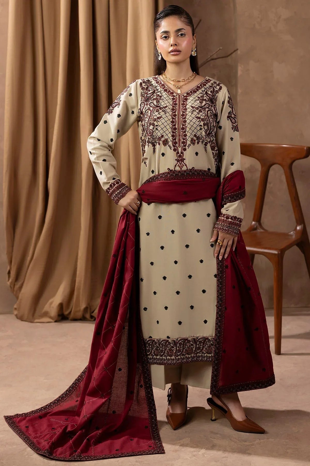 Motifz | Premium Winter 25 | 5678-LATTE - Aqsa Fabrics