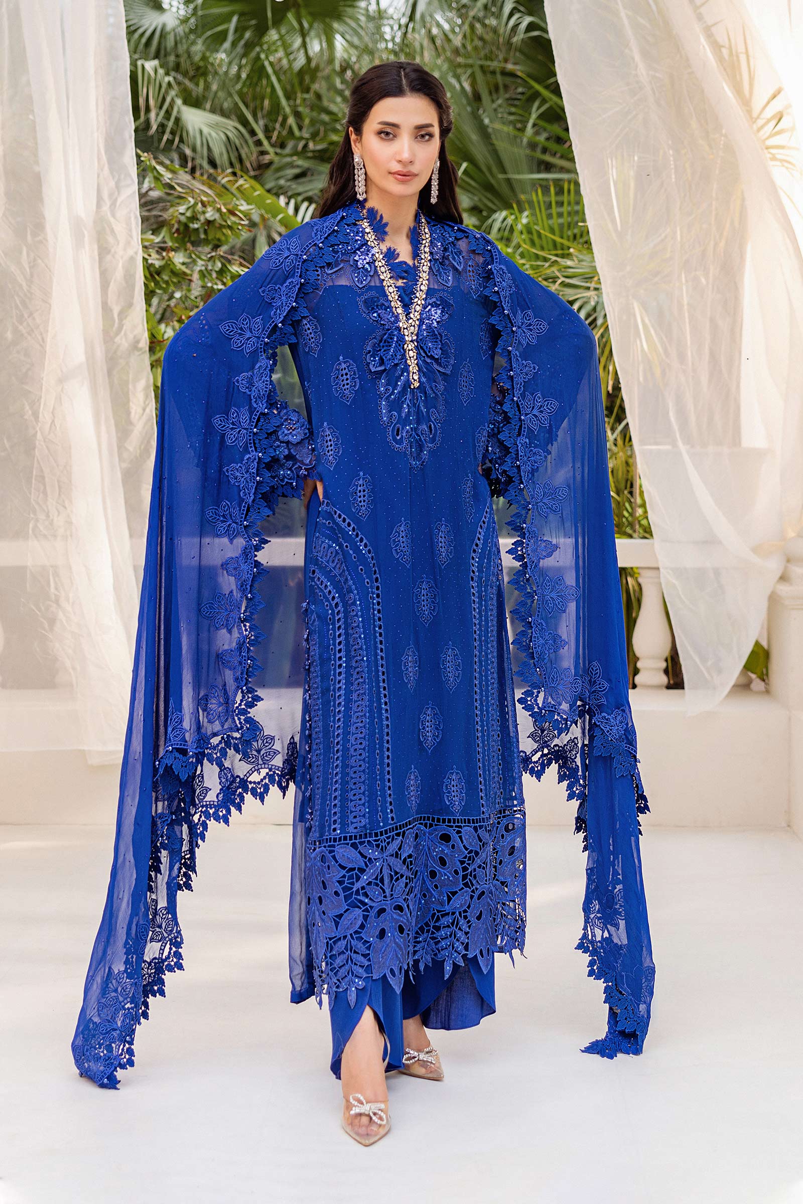 Maria B 3 Piece Embroidered Chiffon Suit | MPC-25-103 - Aqsa Fabrics