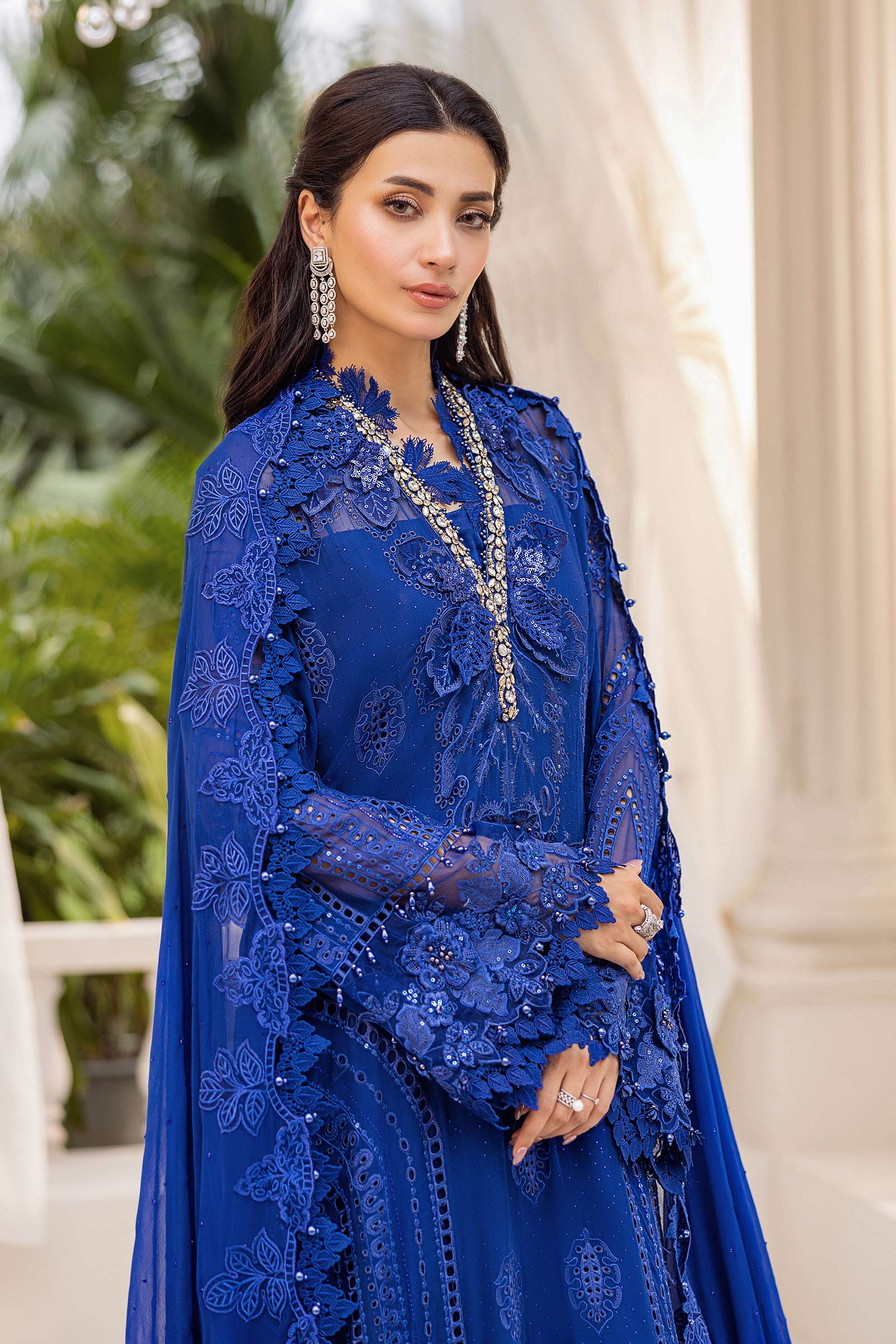 Maria B 3 Piece Embroidered Chiffon Suit | MPC-25-103 - Aqsa Fabrics