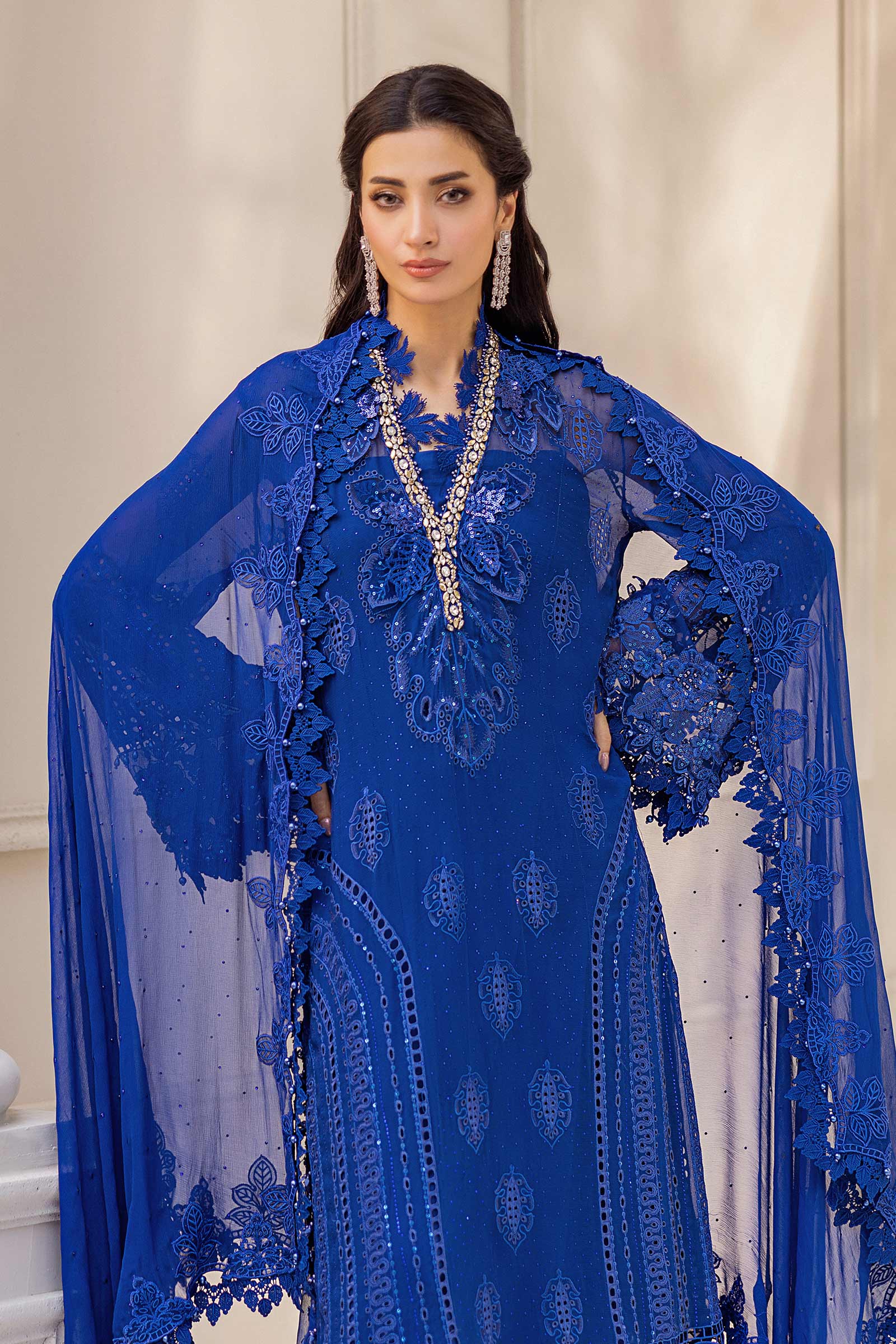 Maria B 3 Piece Embroidered Chiffon Suit | MPC-25-103 - Aqsa Fabrics