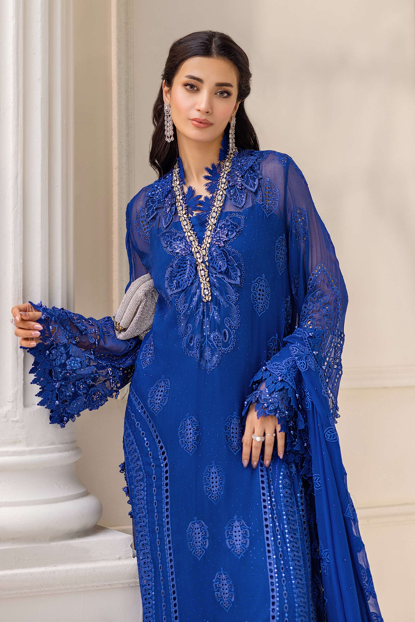 Maria B 3 Piece Embroidered Chiffon Suit | MPC-25-103 - Aqsa Fabrics