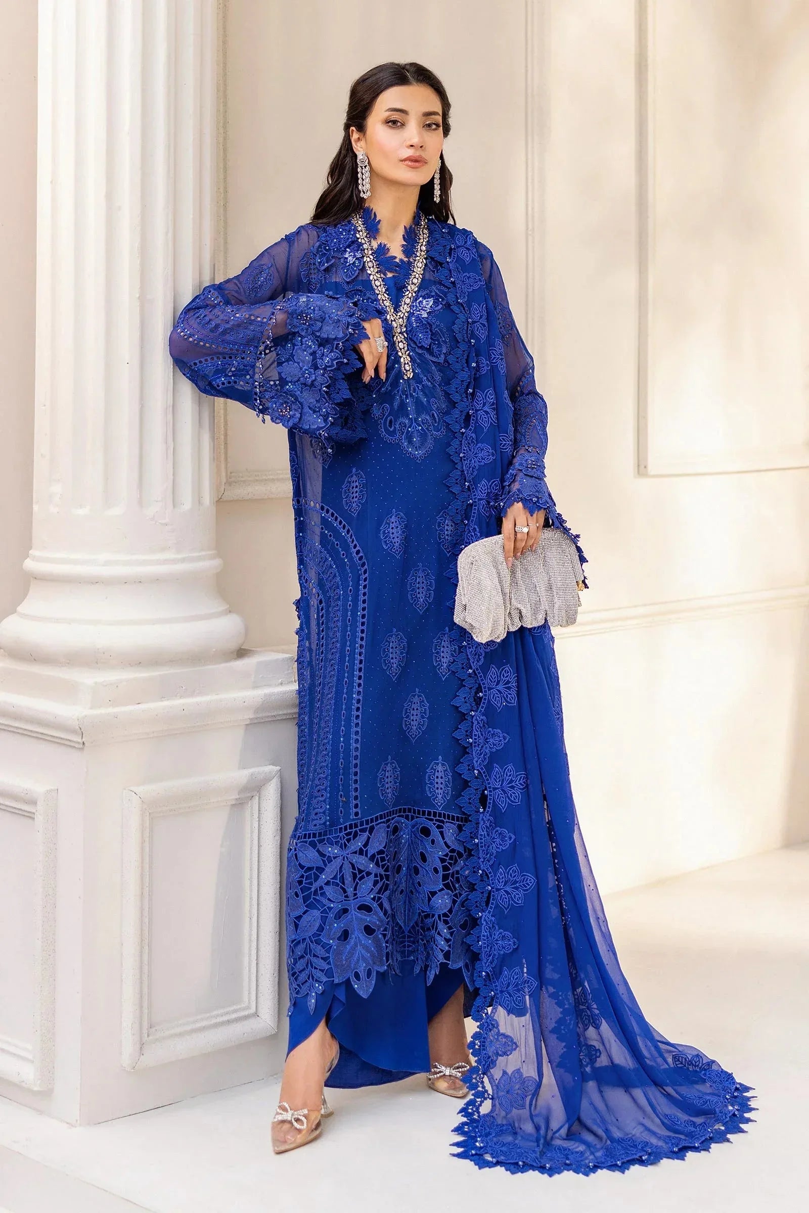 Maria B 3 Piece Embroidered Chiffon Suit | MPC-25-103 - Aqsa Fabrics