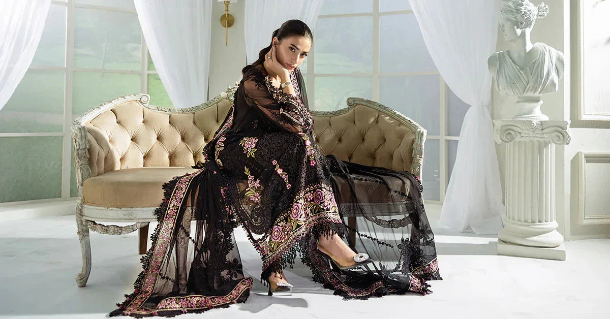 Maria B 3 Piece Embroidered Chiffon Suit | MPC-25-104 - Aqsa Fabrics