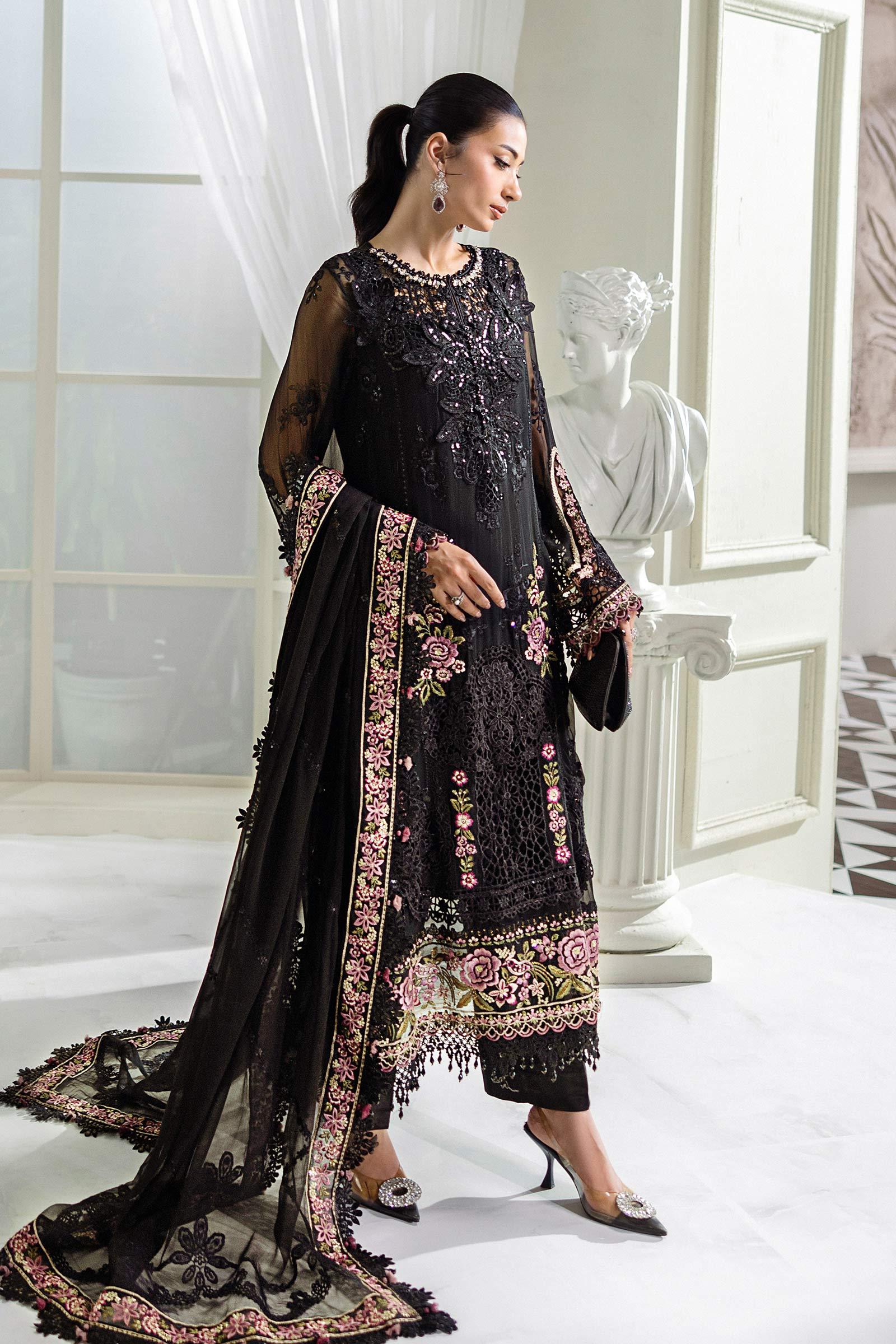 Maria B 3 Piece Embroidered Chiffon Suit | MPC-25-104 - Aqsa Fabrics