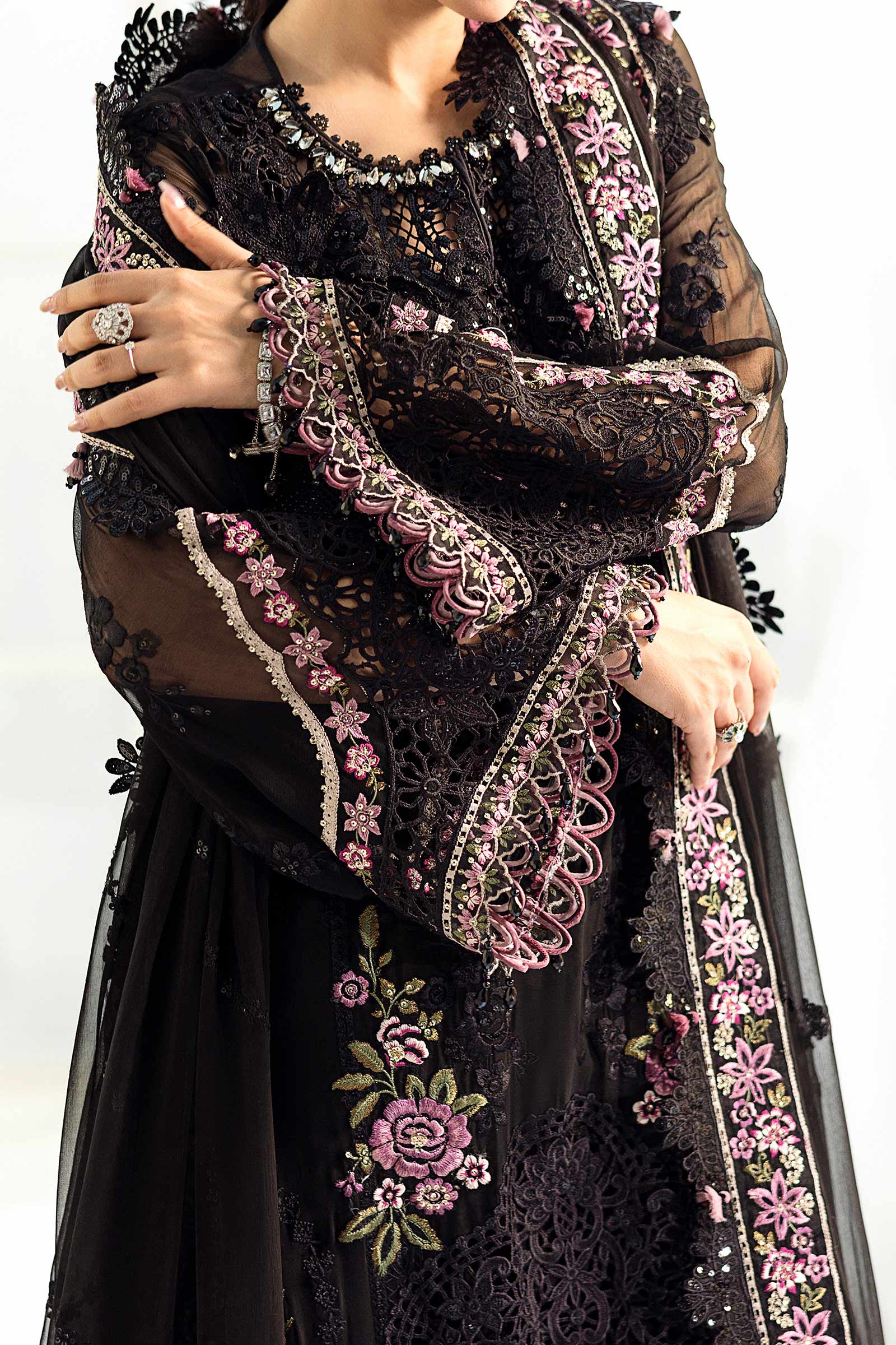 Maria B 3 Piece Embroidered Chiffon Suit | MPC-25-104 - Aqsa Fabrics