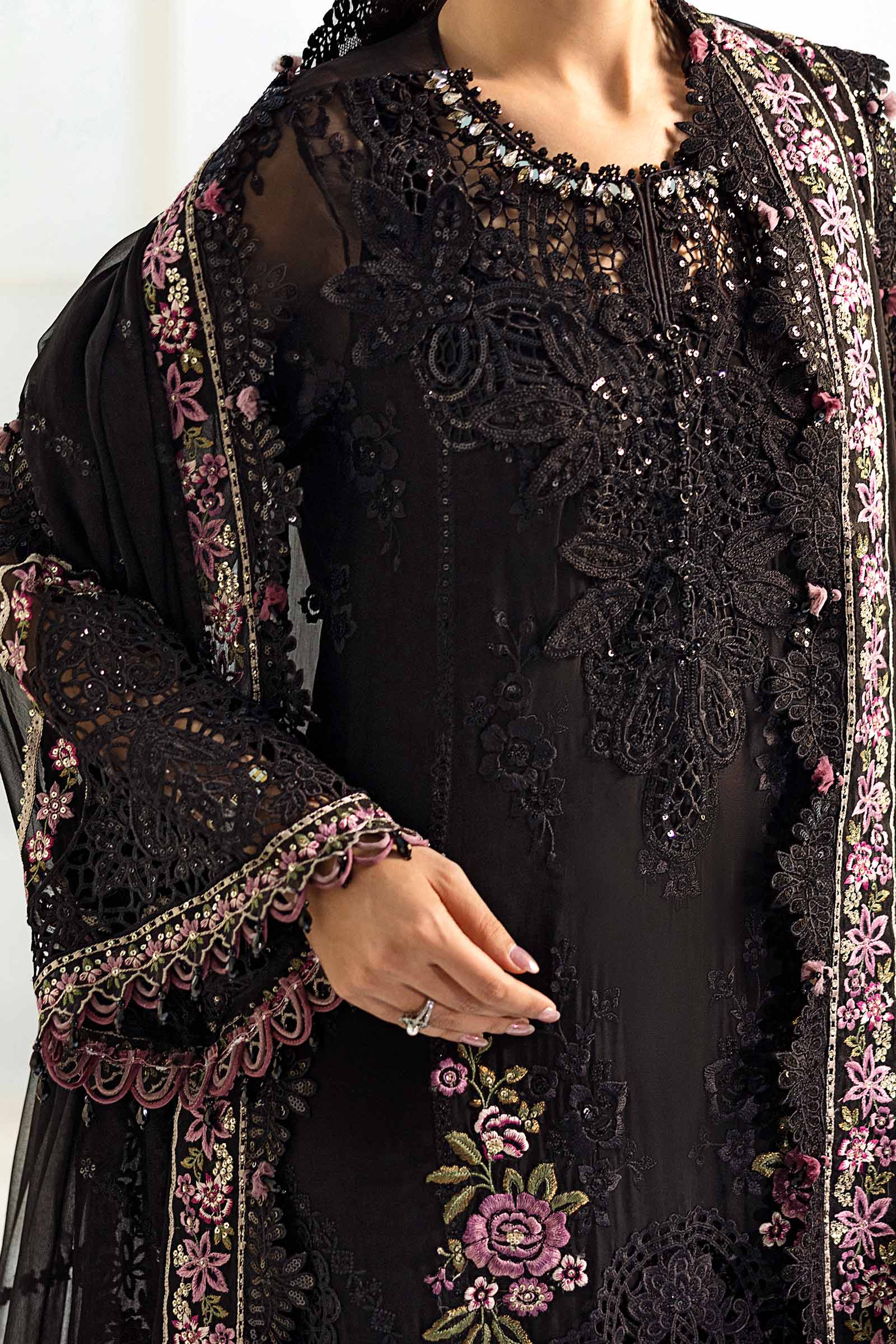 Maria B 3 Piece Embroidered Chiffon Suit | MPC-25-104 - Aqsa Fabrics