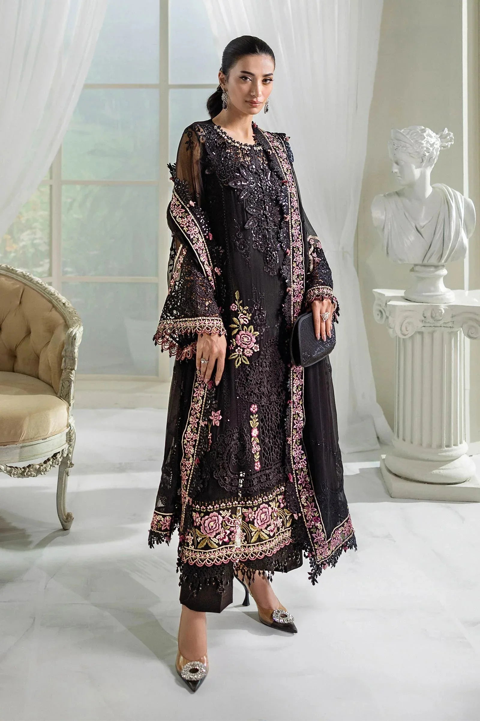 Maria B 3 Piece Embroidered Chiffon Suit | MPC-25-104 - Aqsa Fabrics