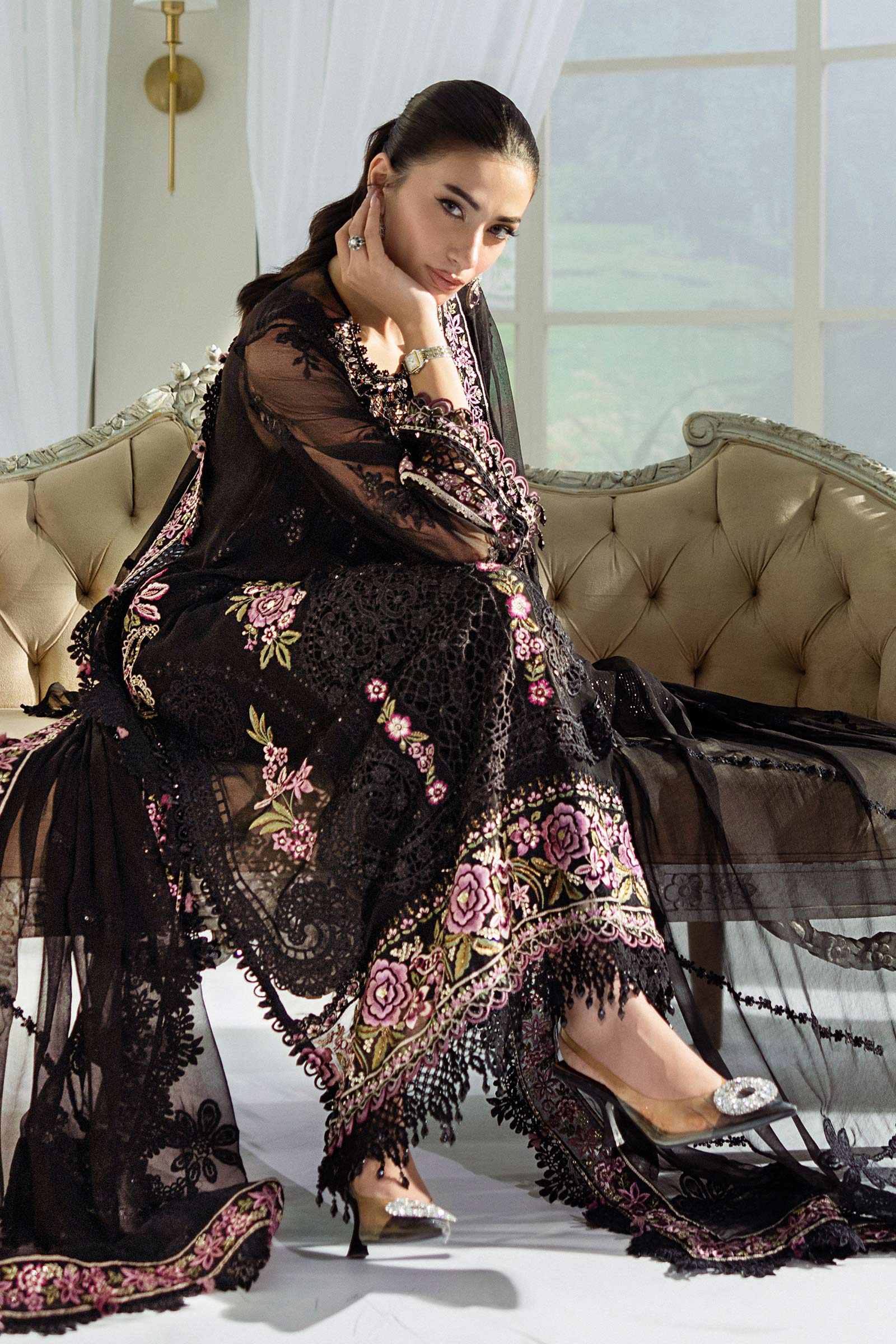 Maria B 3 Piece Embroidered Chiffon Suit | MPC-25-104 - Aqsa Fabrics