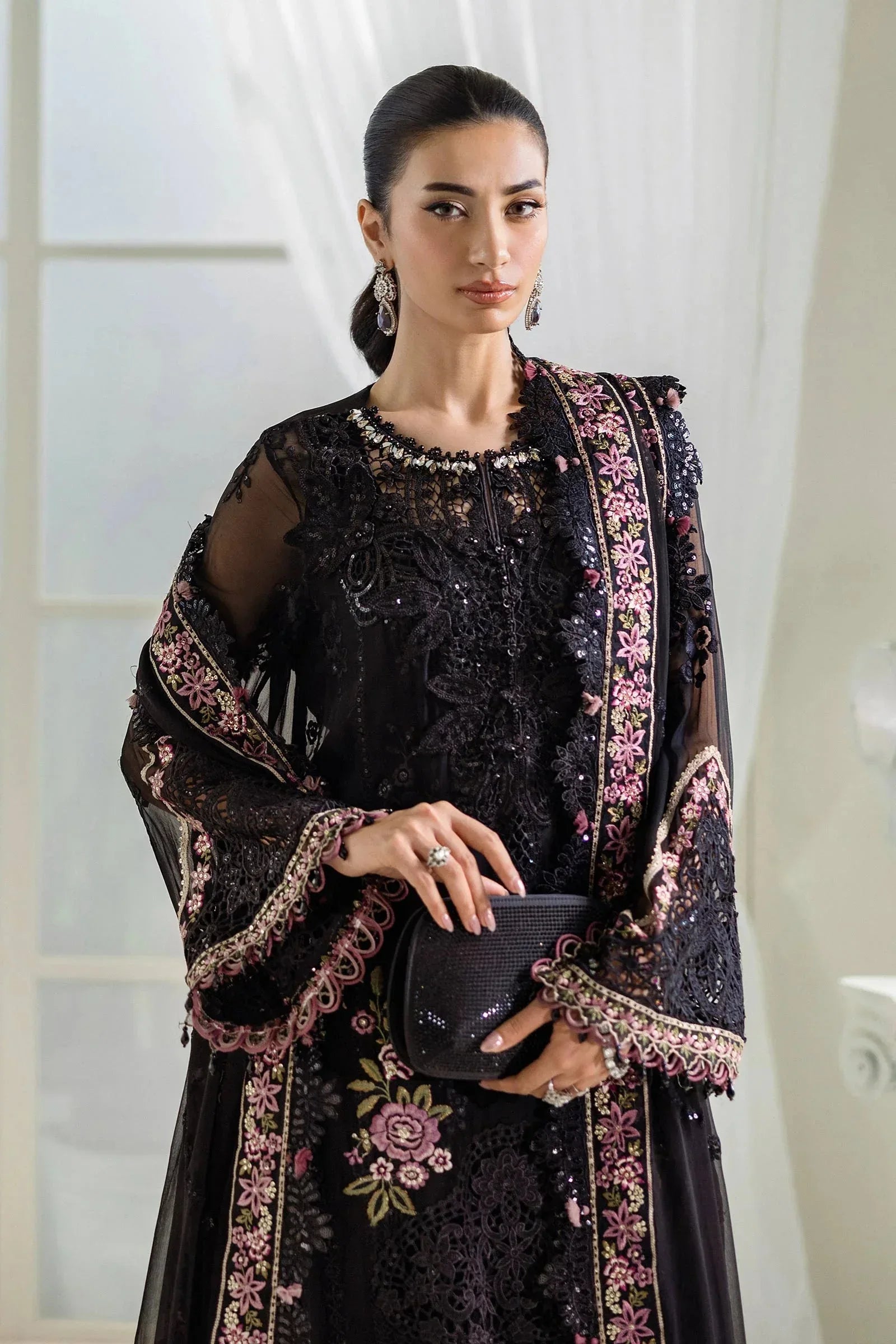 Maria B 3 Piece Embroidered Chiffon Suit | MPC-25-104 - Aqsa Fabrics