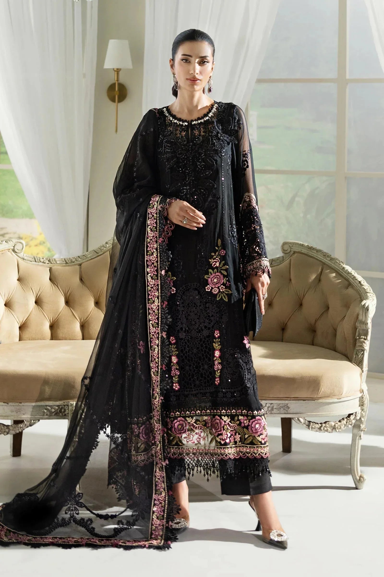 Maria B 3 Piece Embroidered Chiffon Suit | MPC-25-104 - Aqsa Fabrics