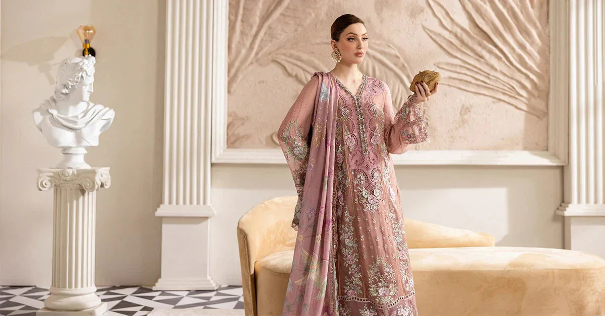 Maria B 3 Piece Embroidered Chiffon Suit | MPC-25-105 - Aqsa Fabrics