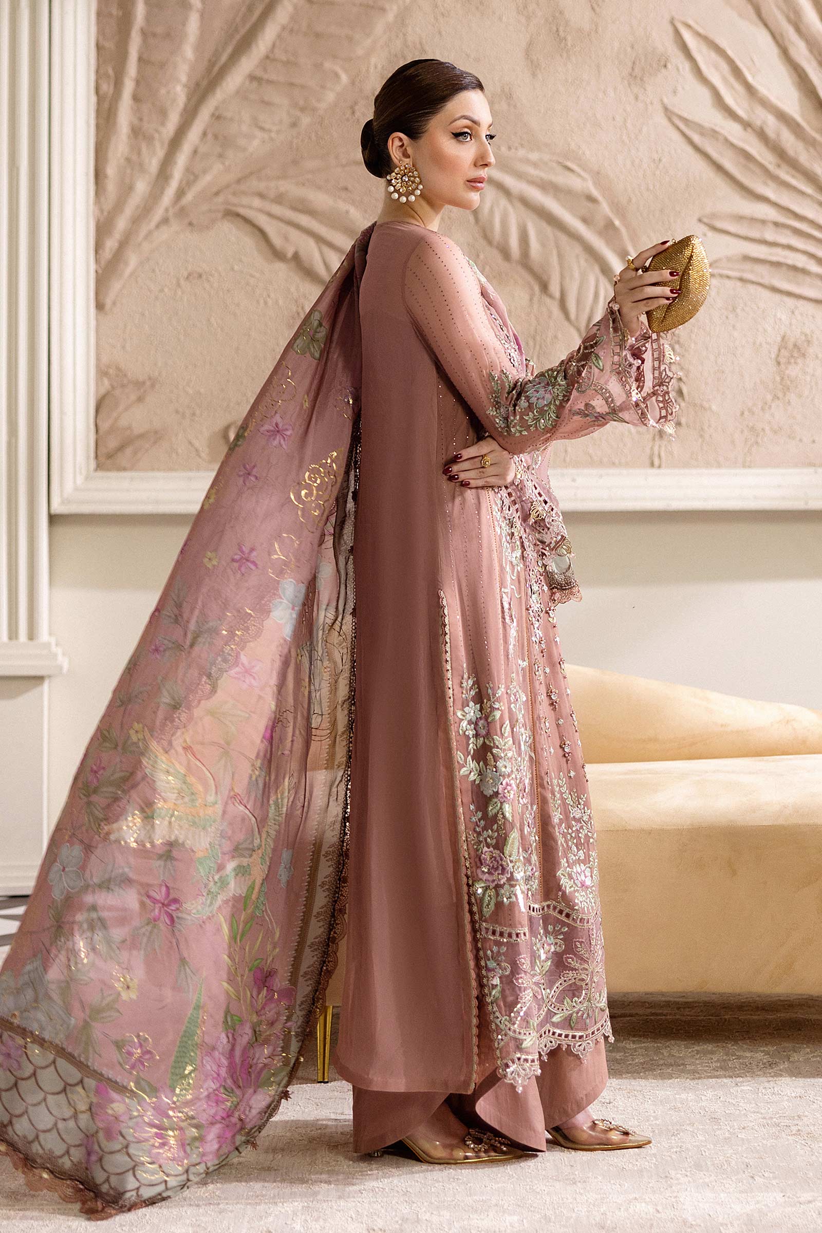 Maria B 3 Piece Embroidered Chiffon Suit | MPC-25-105 - Aqsa Fabrics