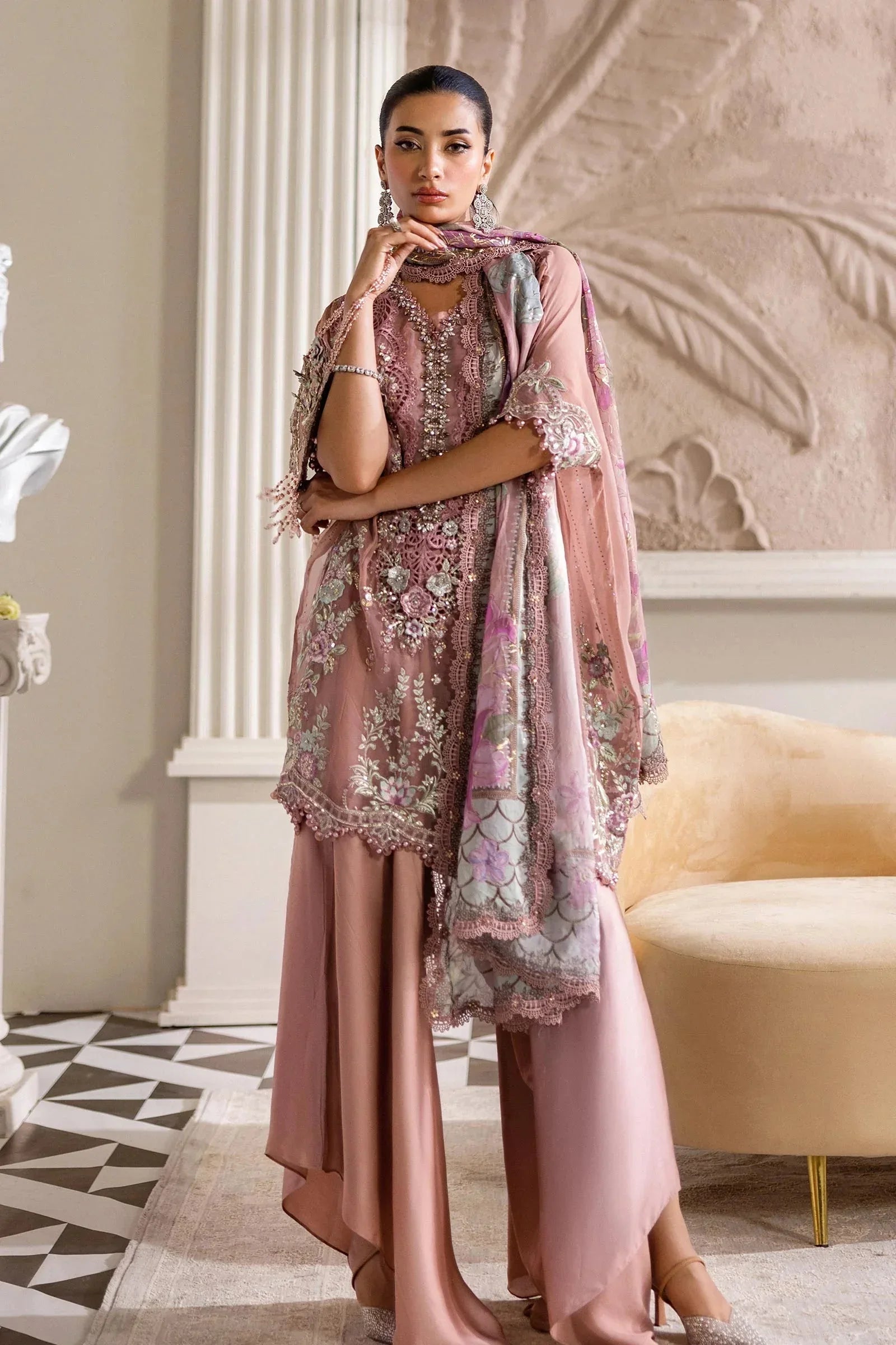 Maria B 3 Piece Embroidered Chiffon Suit | MPC-25-105 - Aqsa Fabrics