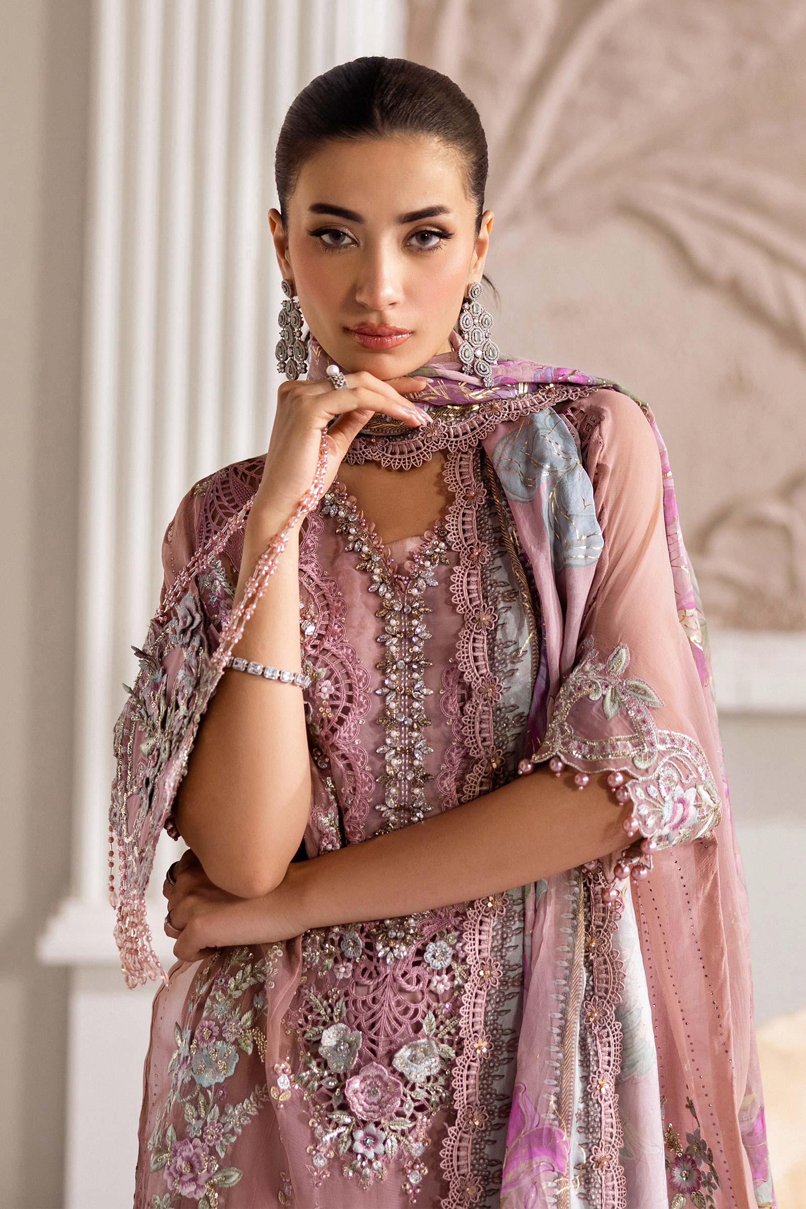 Maria B 3 Piece Embroidered Chiffon Suit | MPC-25-105 - Aqsa Fabrics