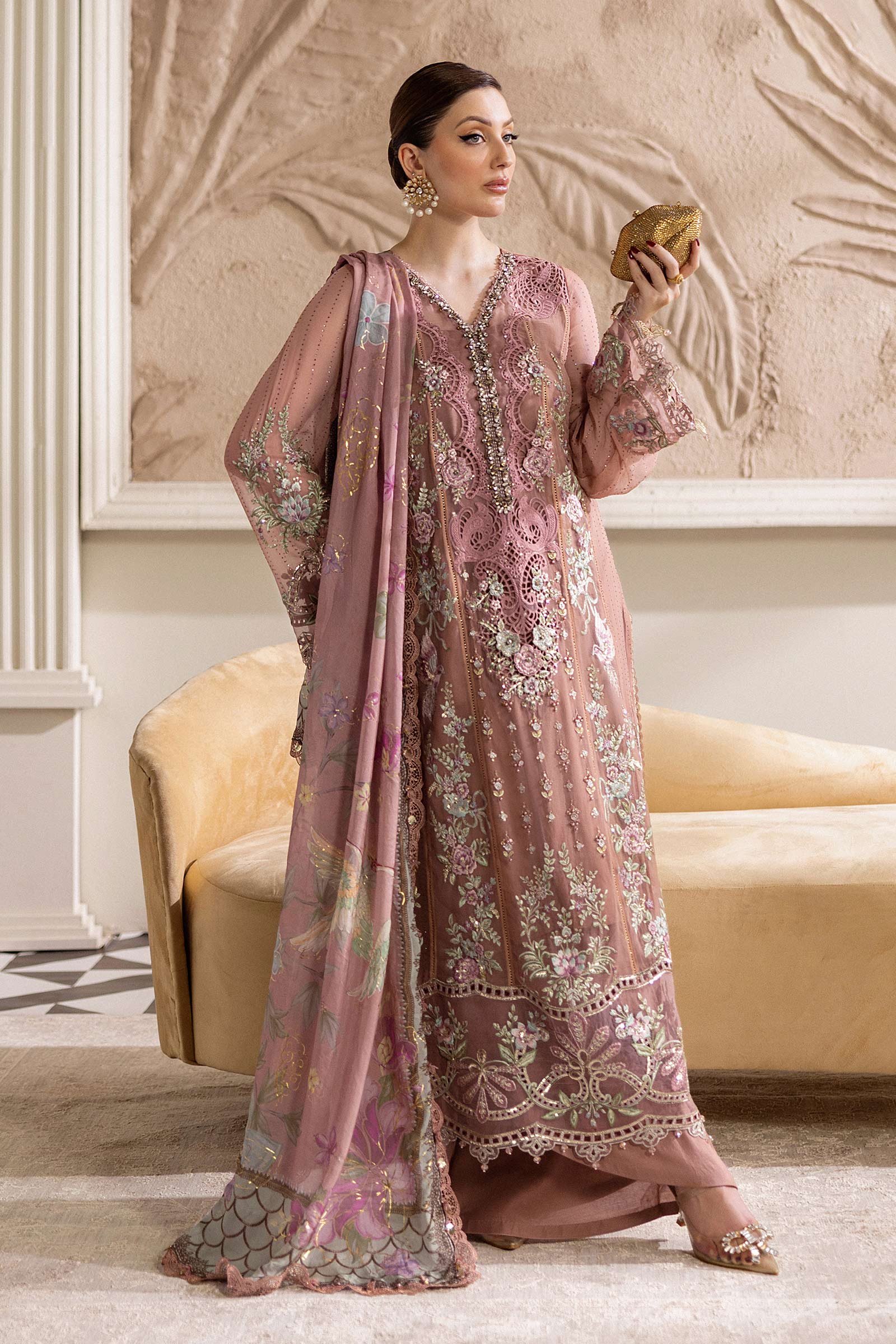 Maria B 3 Piece Embroidered Chiffon Suit | MPC-25-105 - Aqsa Fabrics