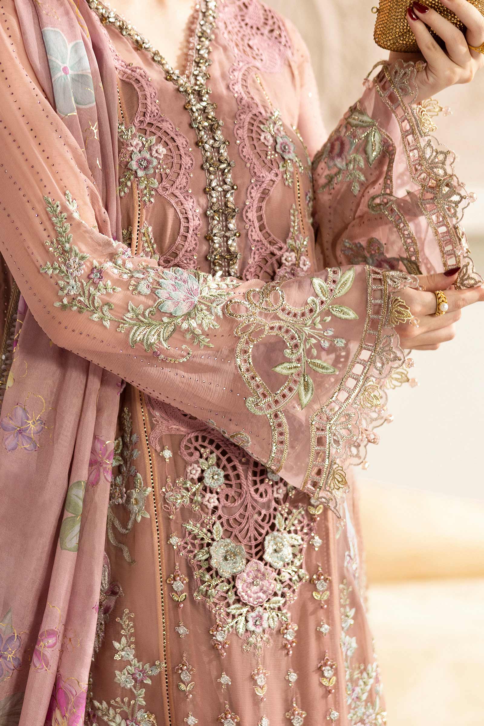 Maria B 3 Piece Embroidered Chiffon Suit | MPC-25-105 - Aqsa Fabrics
