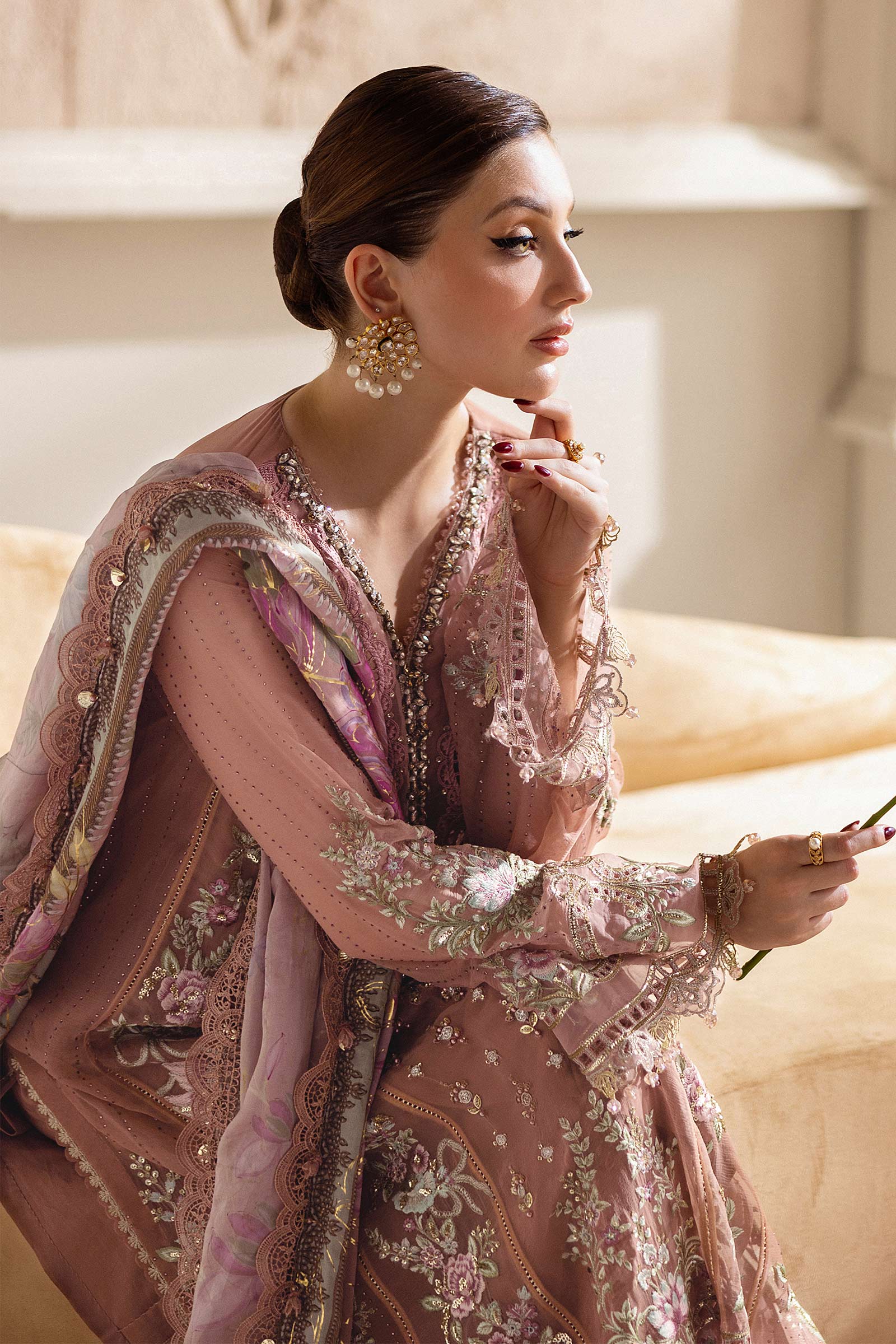 Maria B 3 Piece Embroidered Chiffon Suit | MPC-25-105 - Aqsa Fabrics
