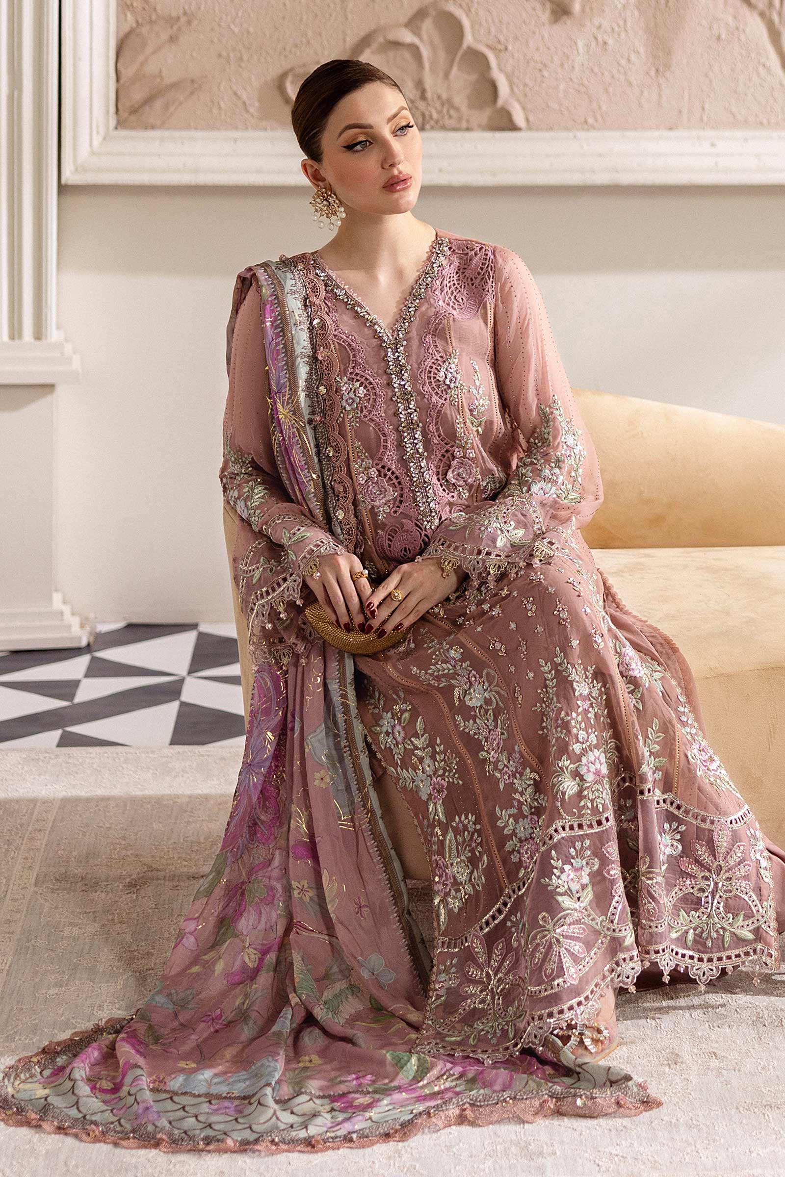 Maria B 3 Piece Embroidered Chiffon Suit | MPC-25-105 - Aqsa Fabrics