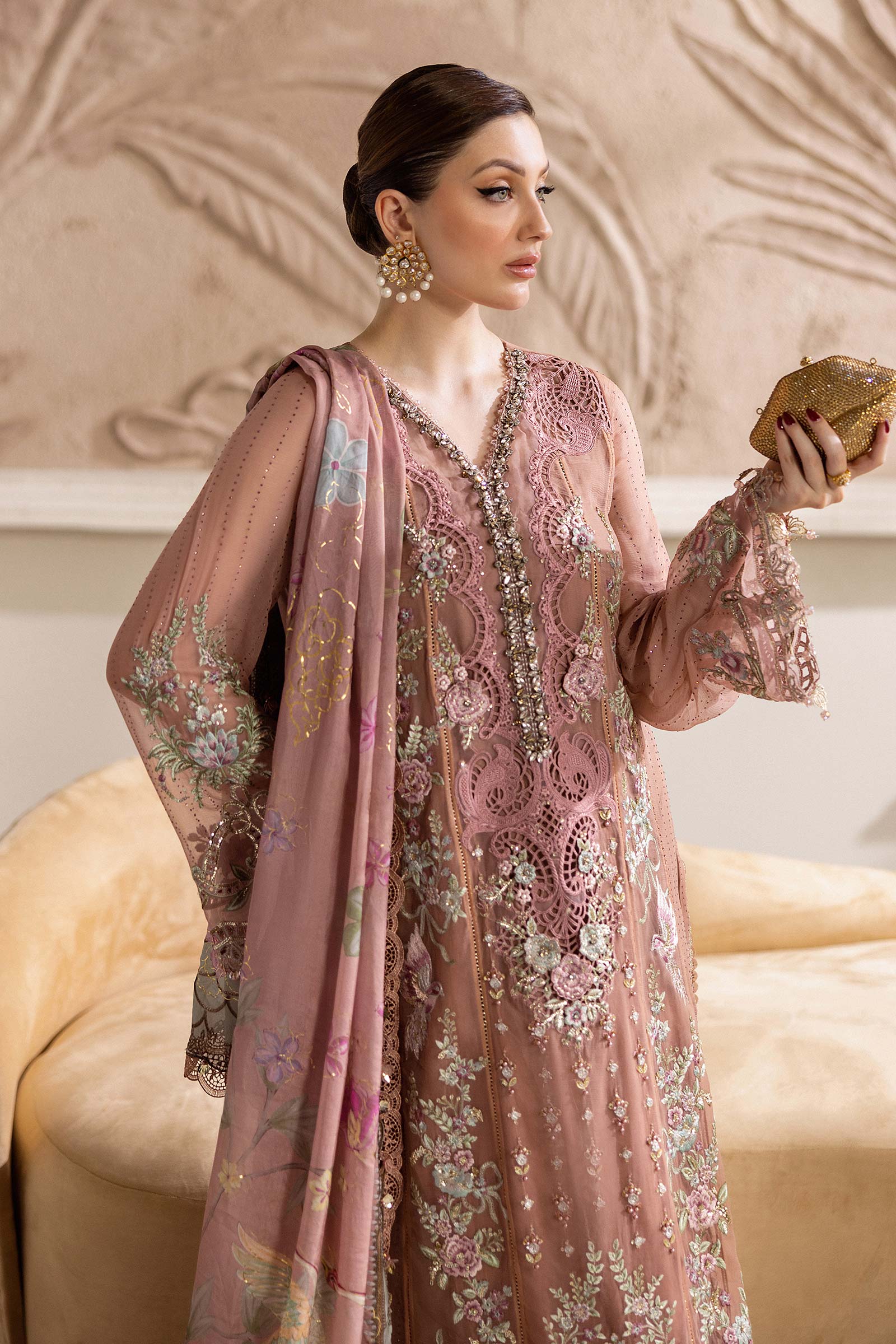 Maria B 3 Piece Embroidered Chiffon Suit | MPC-25-105 - Aqsa Fabrics