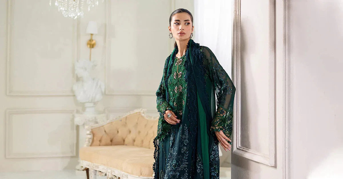 Maria B 3 Piece Embroidered Chiffon Suit | MPC-25-106 - Aqsa Fabrics