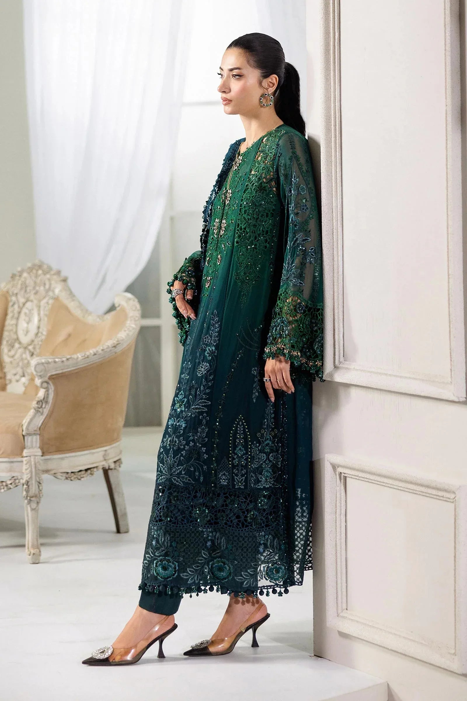 Maria B 3 Piece Embroidered Chiffon Suit | MPC-25-106 - Aqsa Fabrics