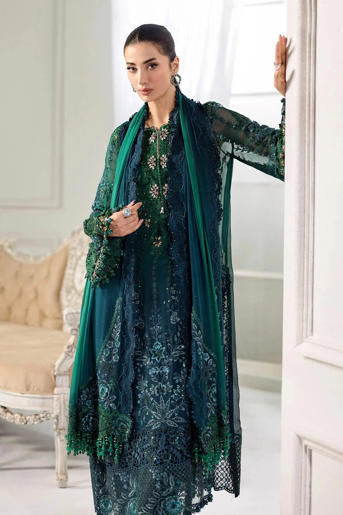 Maria B 3 Piece Embroidered Chiffon Suit | MPC-25-106 - Aqsa Fabrics