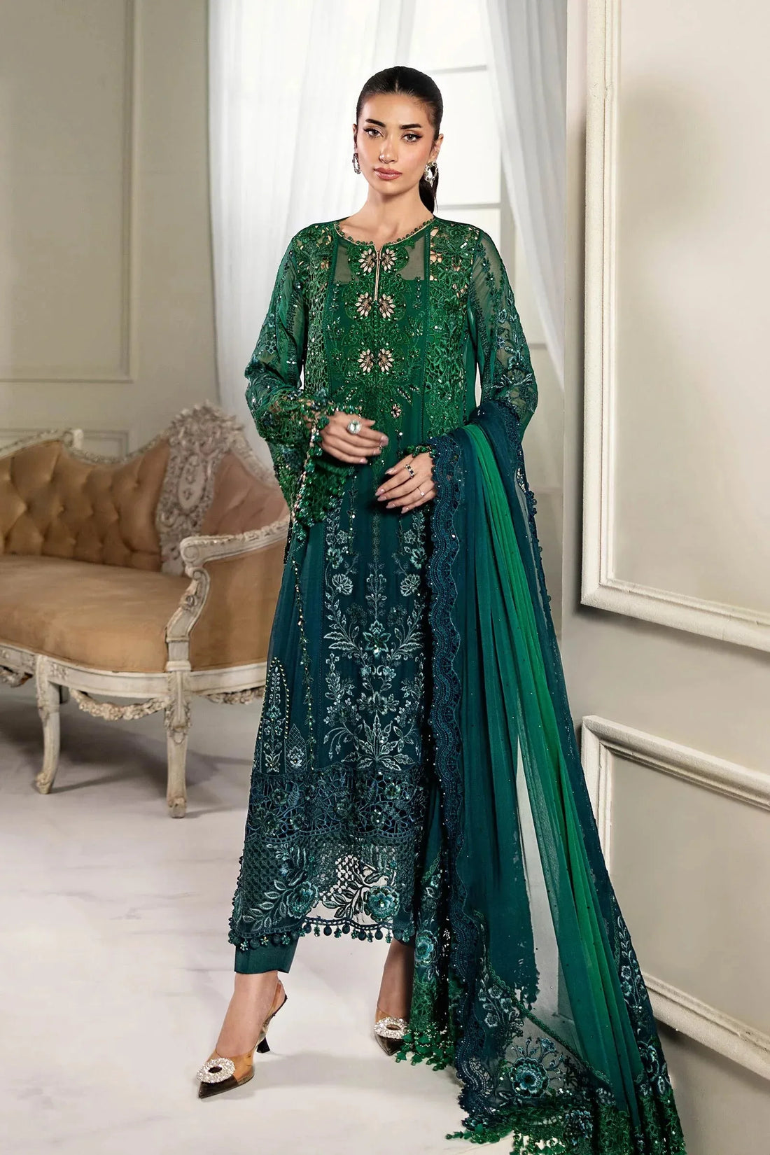 Maria B 3 Piece Embroidered Chiffon Suit | MPC-25-106 - Aqsa Fabrics