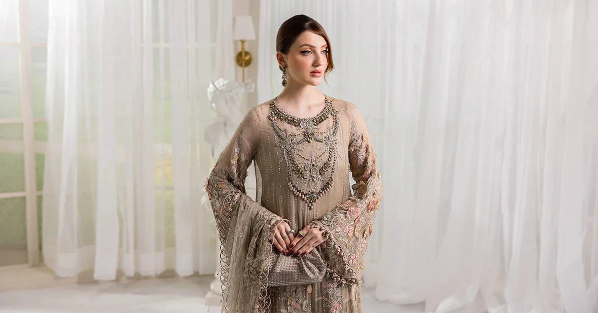 Maria B 3 Piece Embroidered Chiffon Suit | MPC-25-107 - Aqsa Fabrics