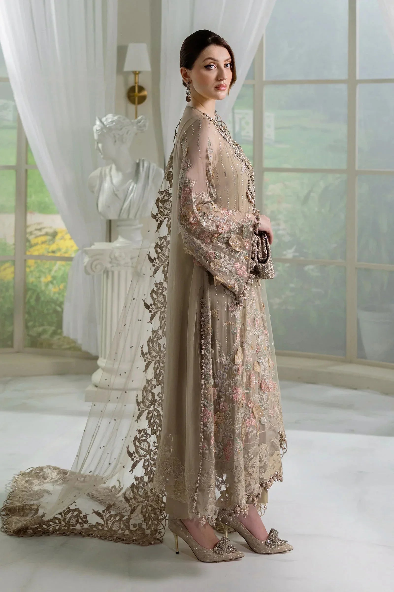 Maria B 3 Piece Embroidered Chiffon Suit | MPC-25-107 - Aqsa Fabrics