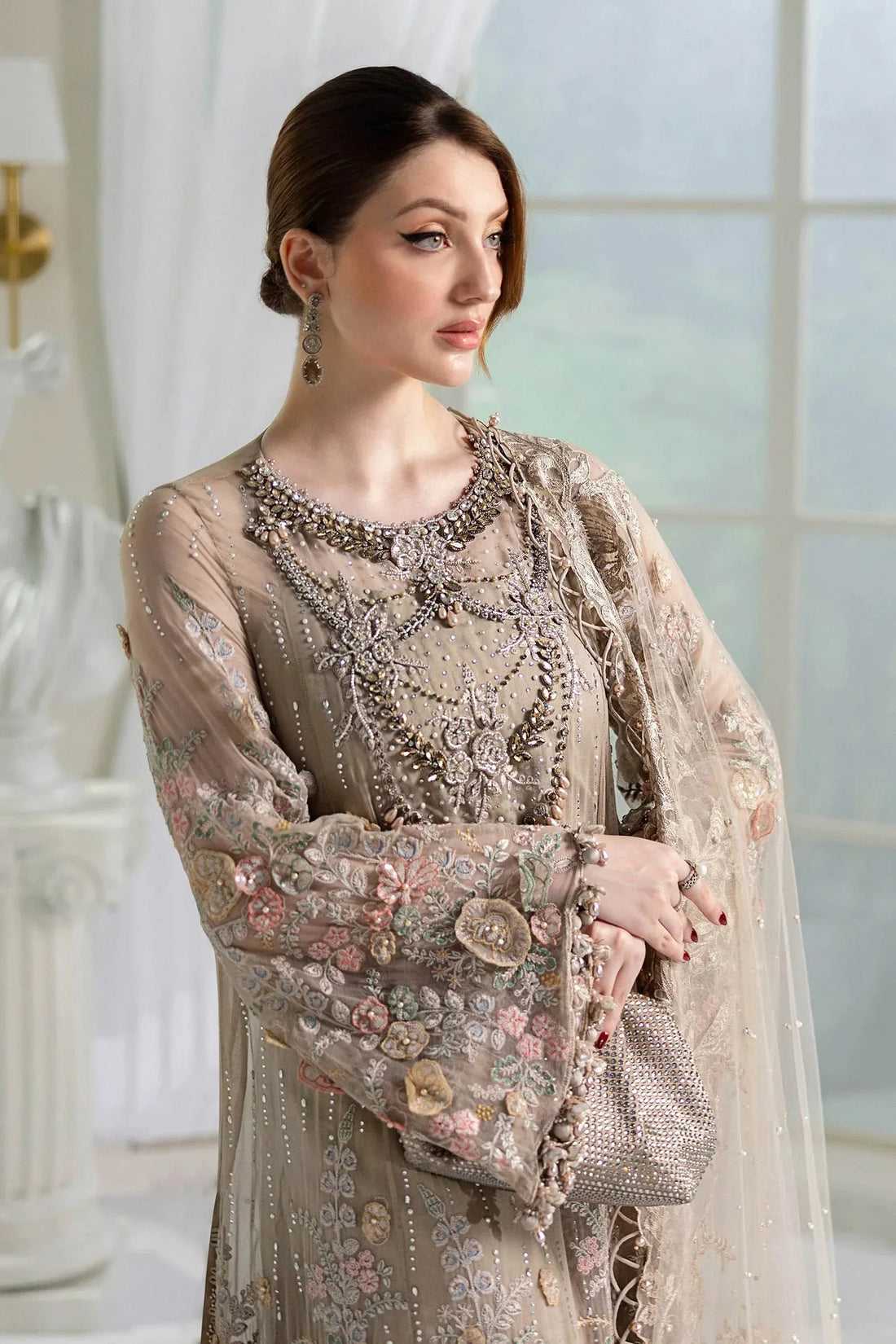 Maria B 3 Piece Embroidered Chiffon Suit | MPC-25-107 - Aqsa Fabrics
