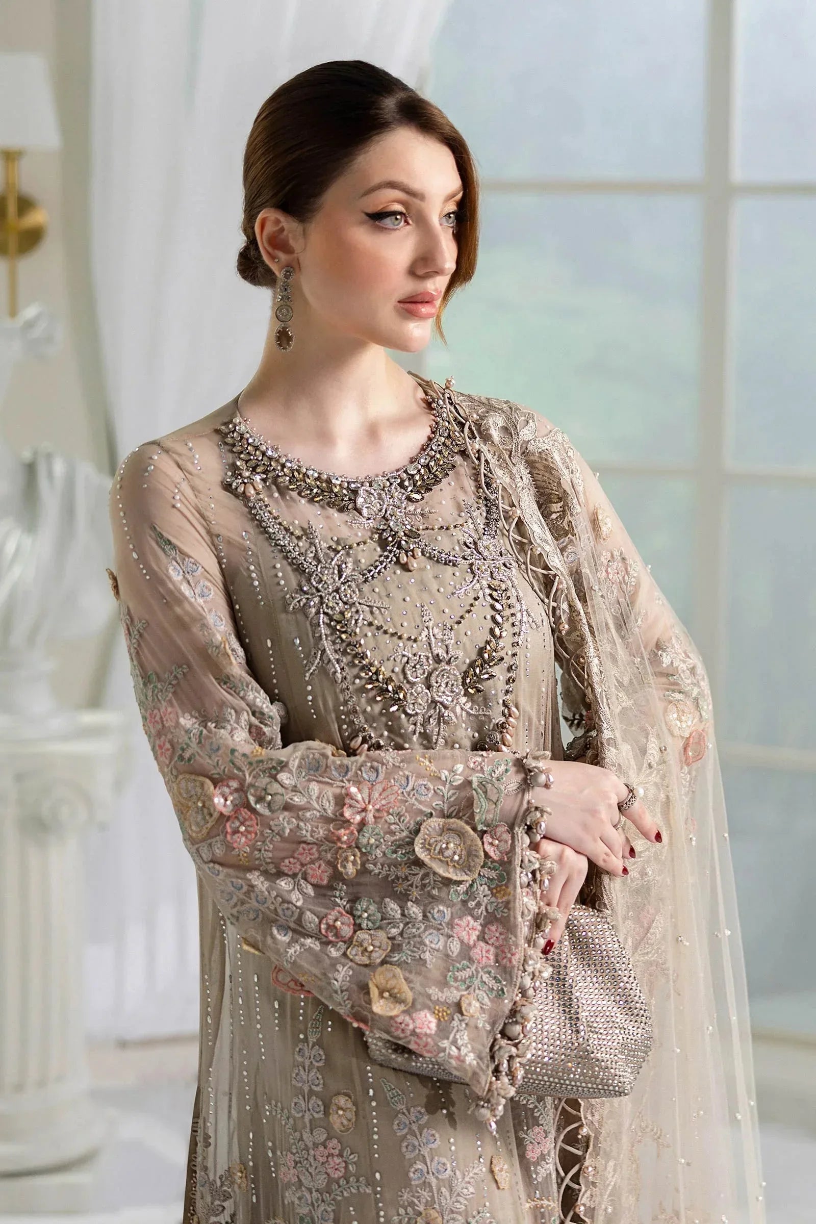 Maria B 3 Piece Embroidered Chiffon Suit | MPC-25-107 - Aqsa Fabrics