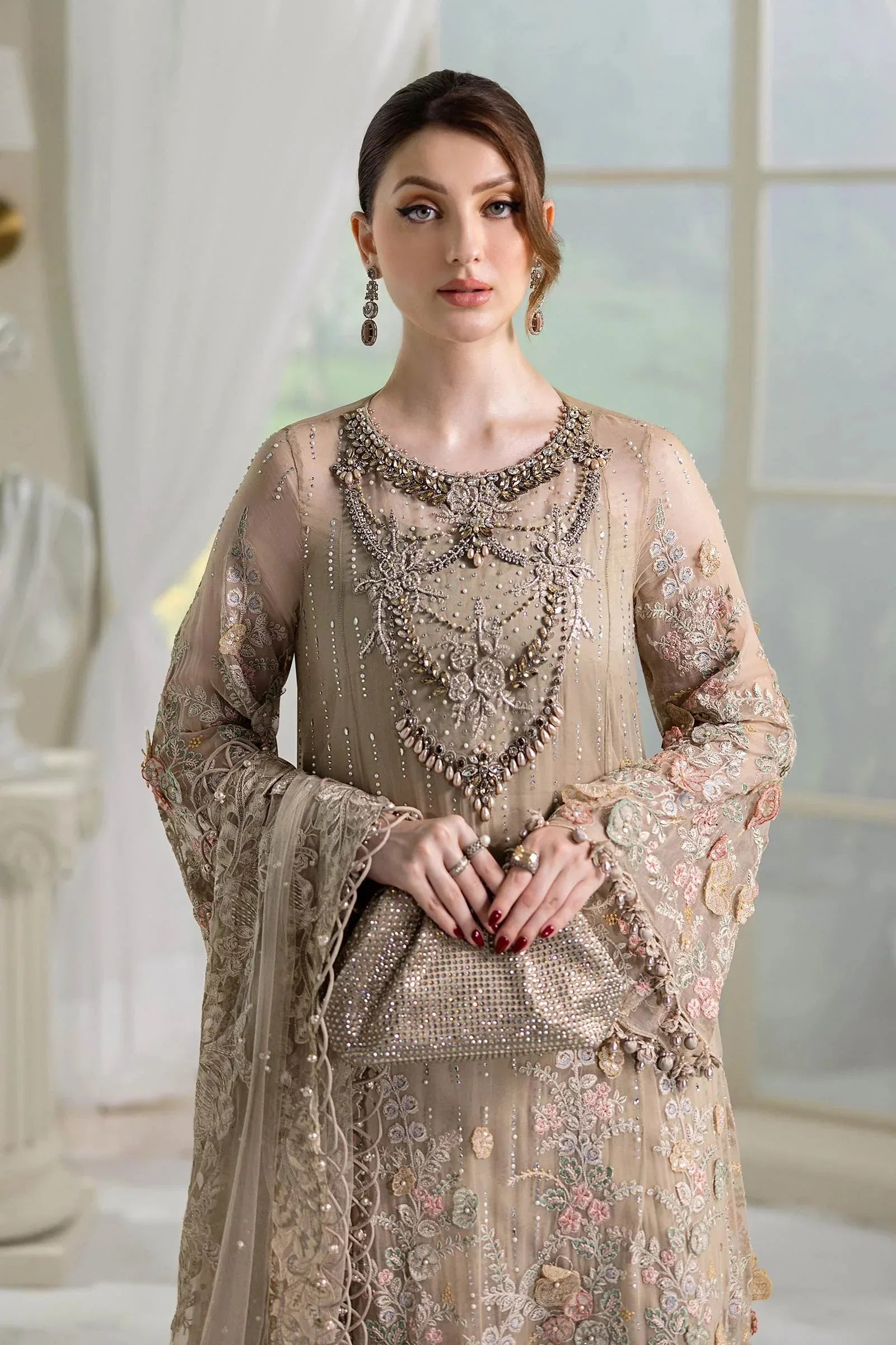 Maria B 3 Piece Embroidered Chiffon Suit | MPC-25-107 - Aqsa Fabrics