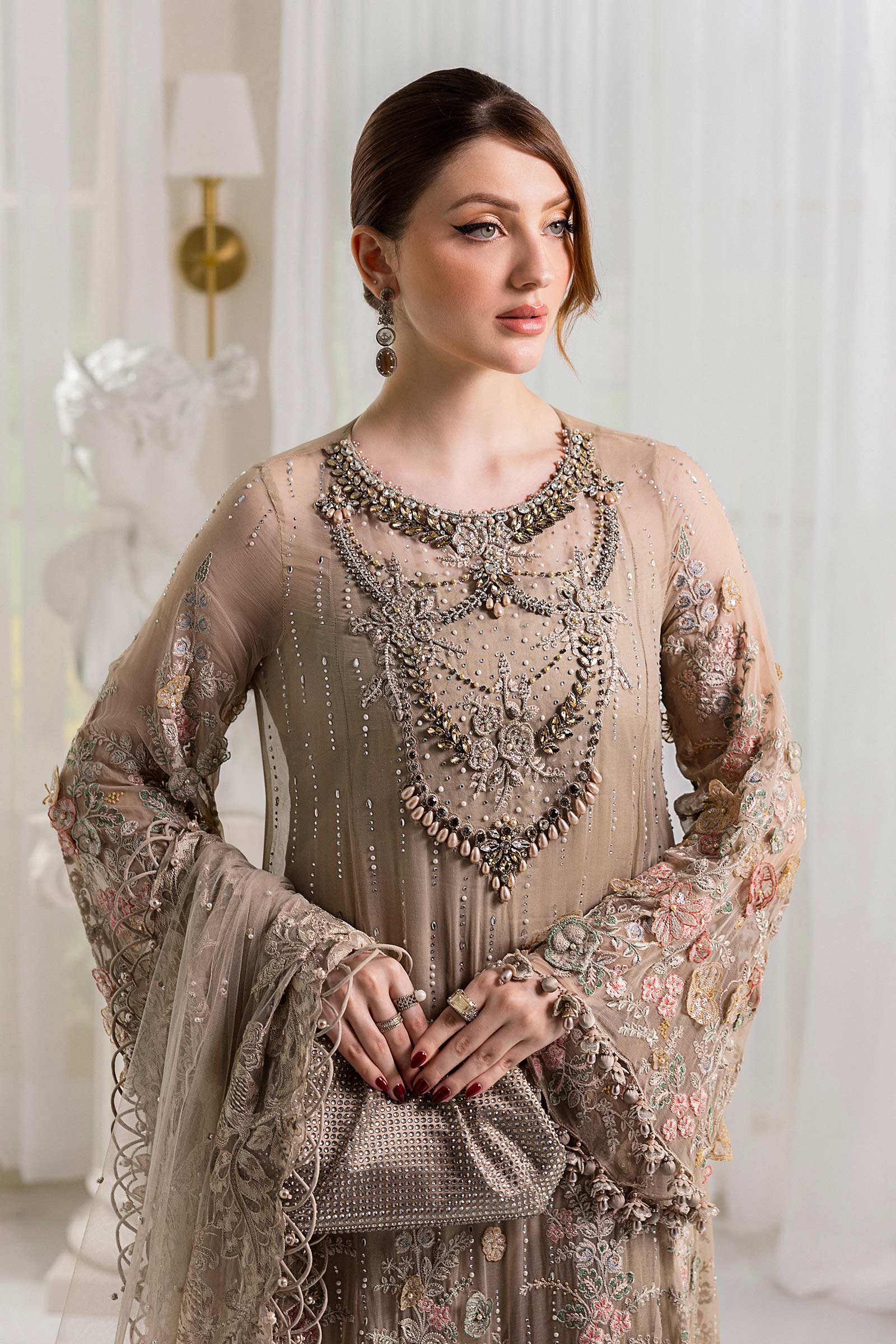 Maria B 3 Piece Embroidered Chiffon Suit | MPC-25-107 - Aqsa Fabrics