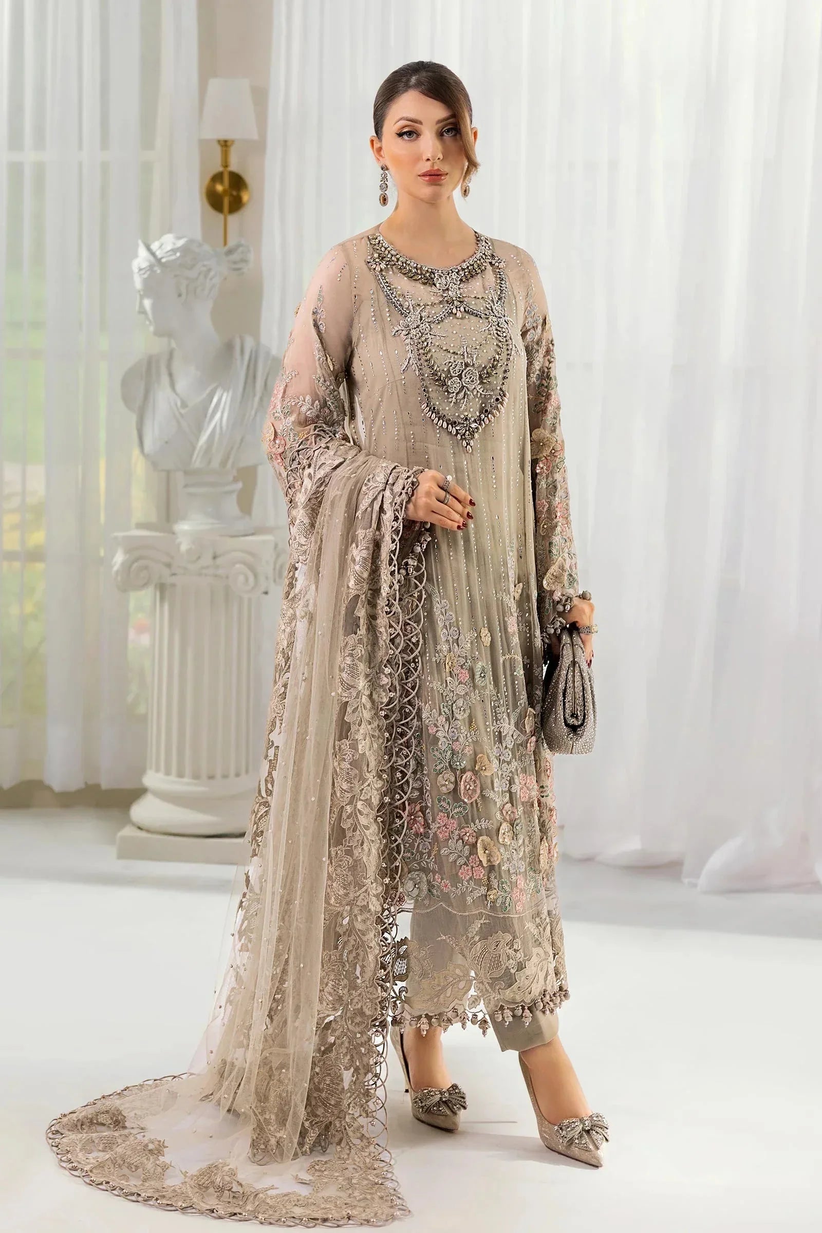 Maria B 3 Piece Embroidered Chiffon Suit | MPC-25-107 - Aqsa Fabrics