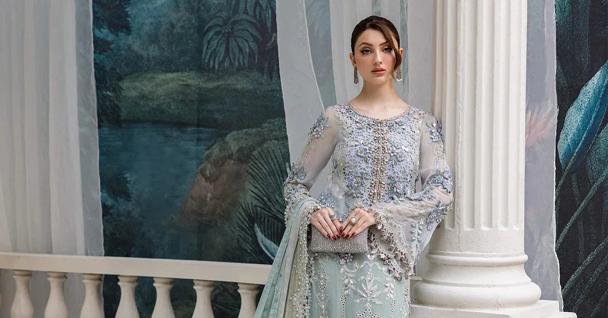 Maria B 3 Piece Embroidered Chiffon Suit | MPC-25-108 - Aqsa Fabrics
