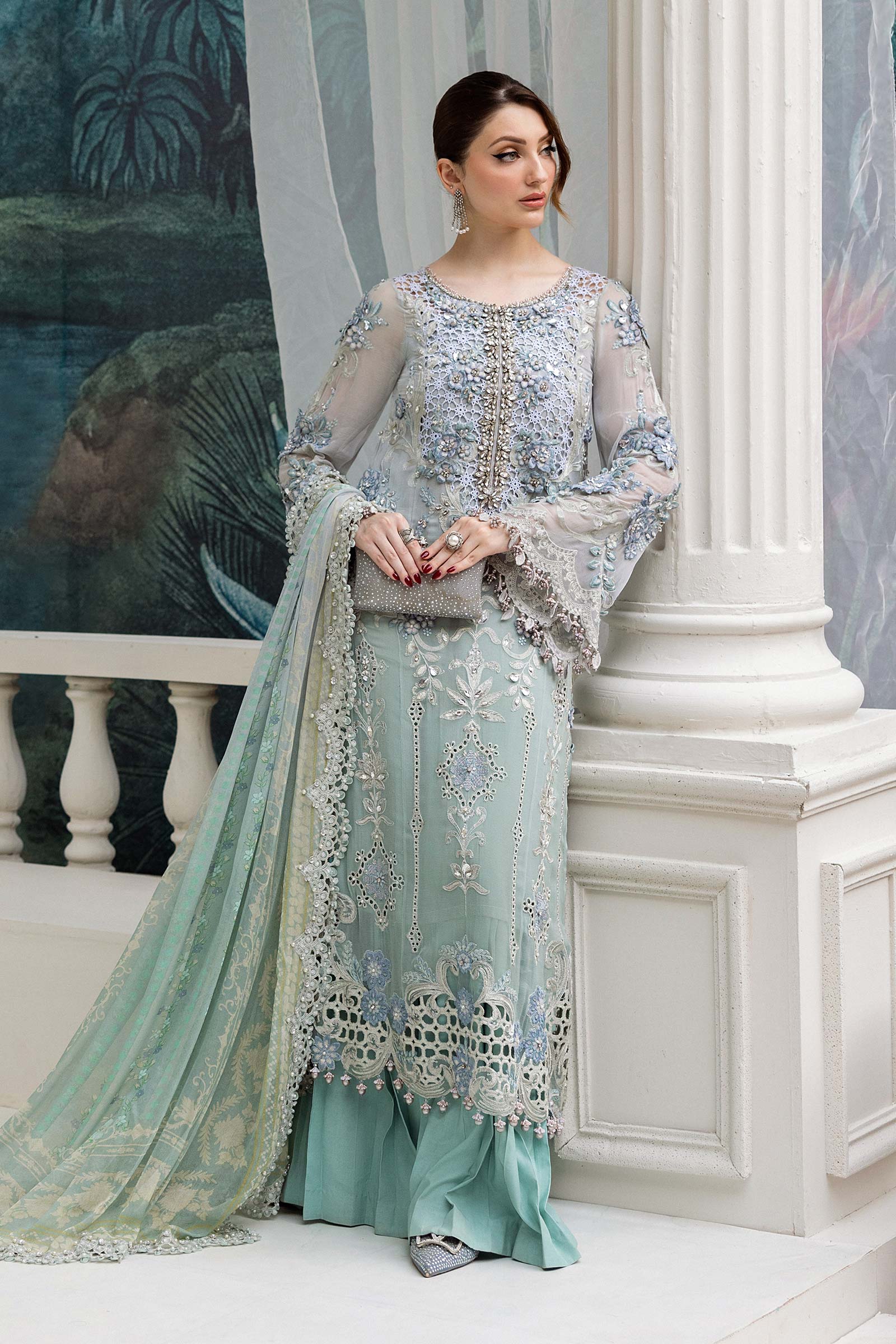 Maria B 3 Piece Embroidered Chiffon Suit | MPC-25-108 - Aqsa Fabrics