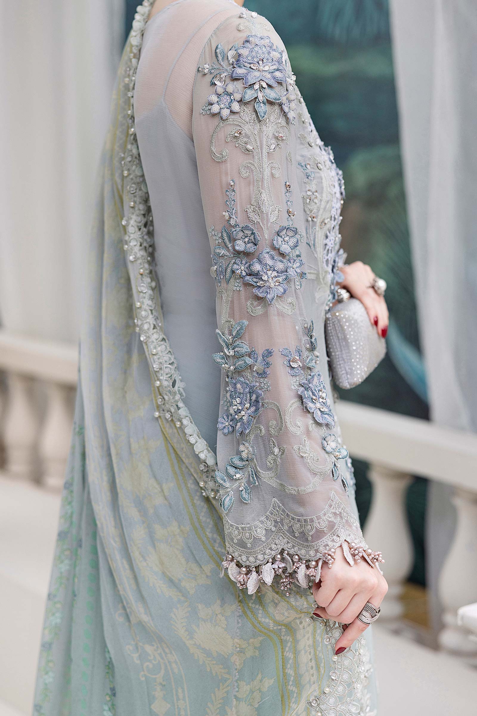 Maria B 3 Piece Embroidered Chiffon Suit | MPC-25-108 - Aqsa Fabrics