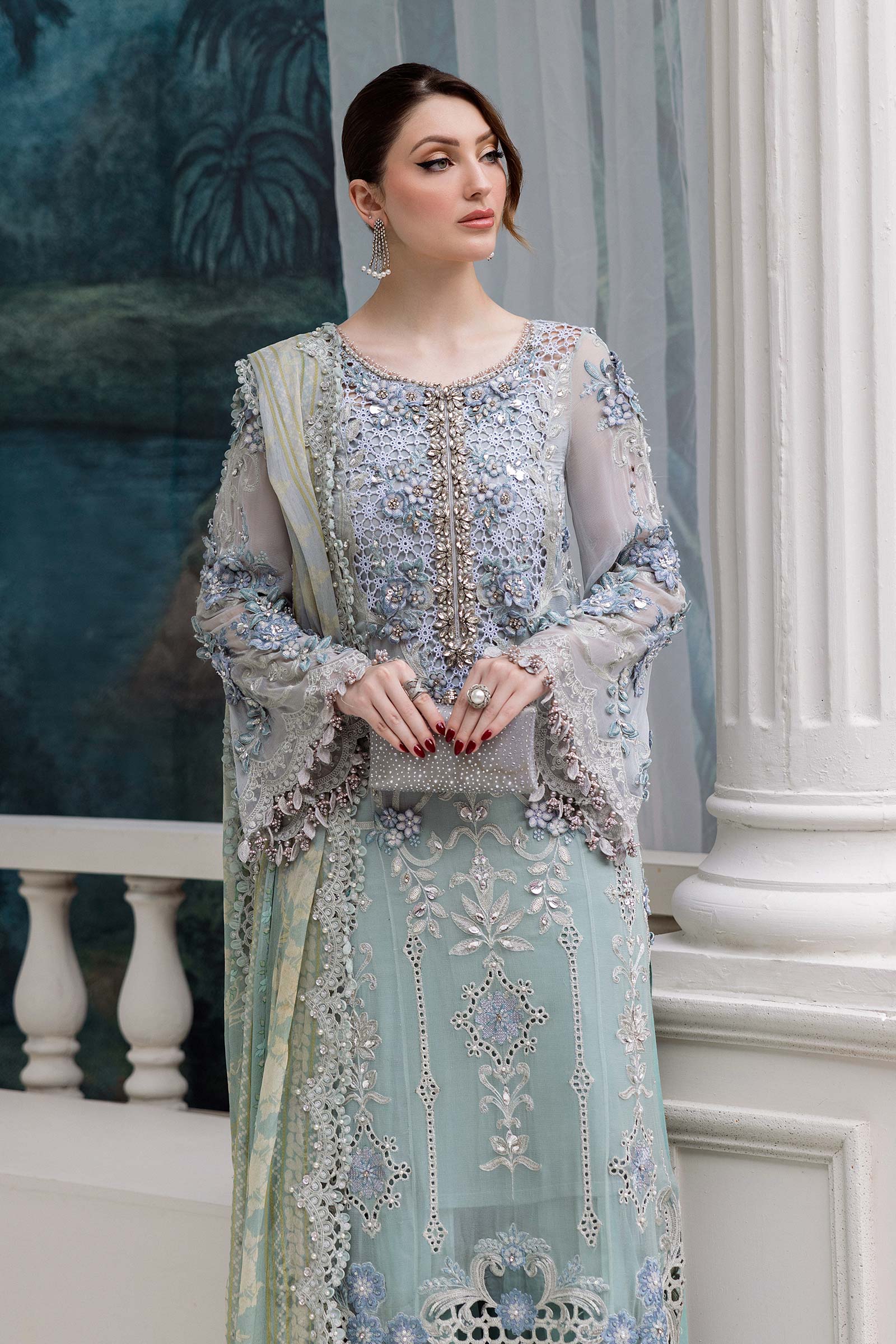 Maria B 3 Piece Embroidered Chiffon Suit | MPC-25-108 - Aqsa Fabrics