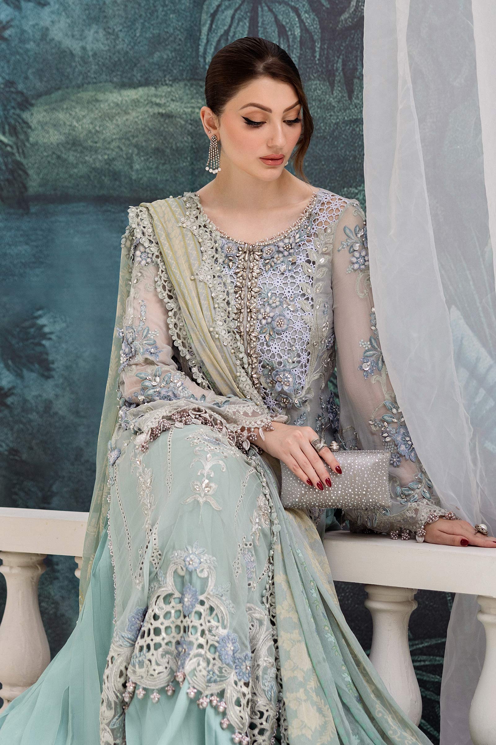 Maria B 3 Piece Embroidered Chiffon Suit | MPC-25-108 - Aqsa Fabrics