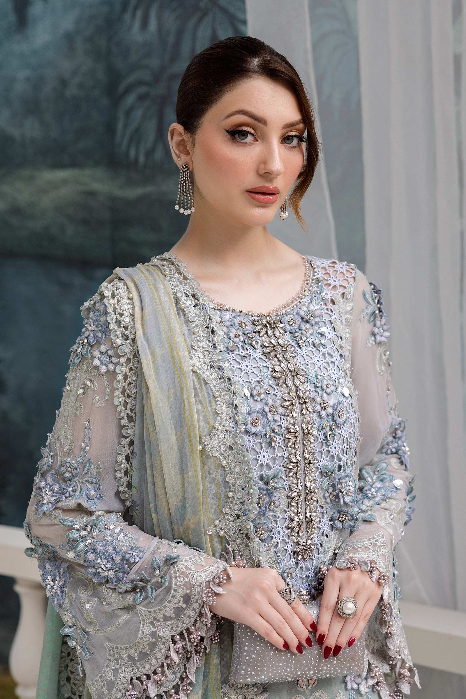 Maria B 3 Piece Embroidered Chiffon Suit | MPC-25-108 - Aqsa Fabrics
