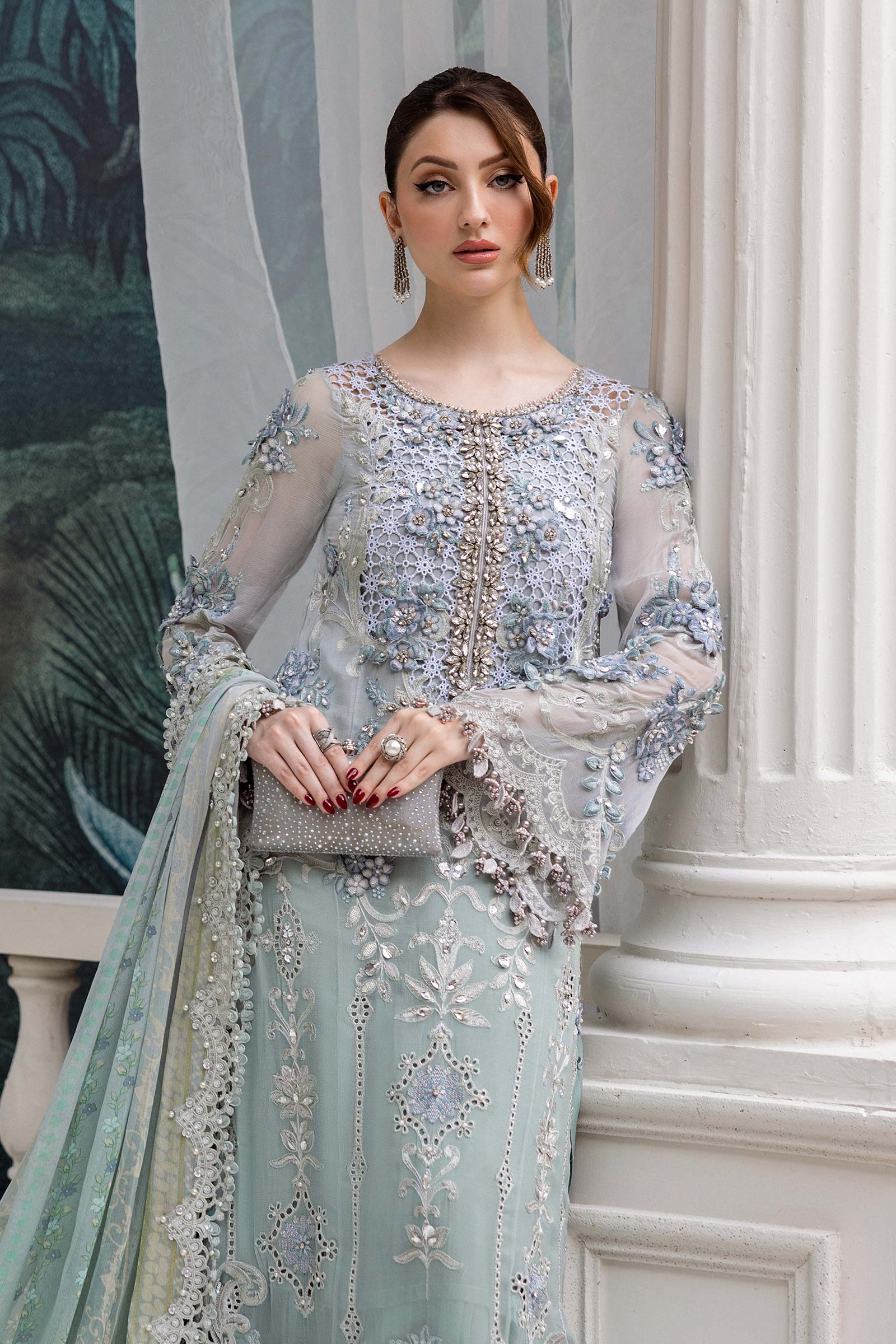 Maria B 3 Piece Embroidered Chiffon Suit | MPC-25-108 - Aqsa Fabrics