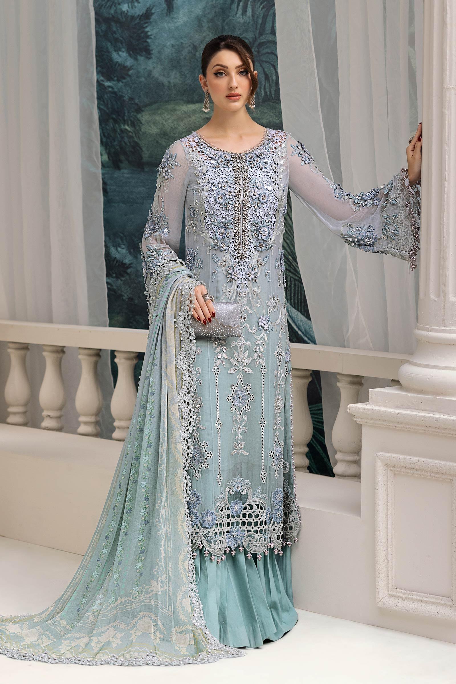 Maria B 3 Piece Embroidered Chiffon Suit | MPC-25-108 - Aqsa Fabrics