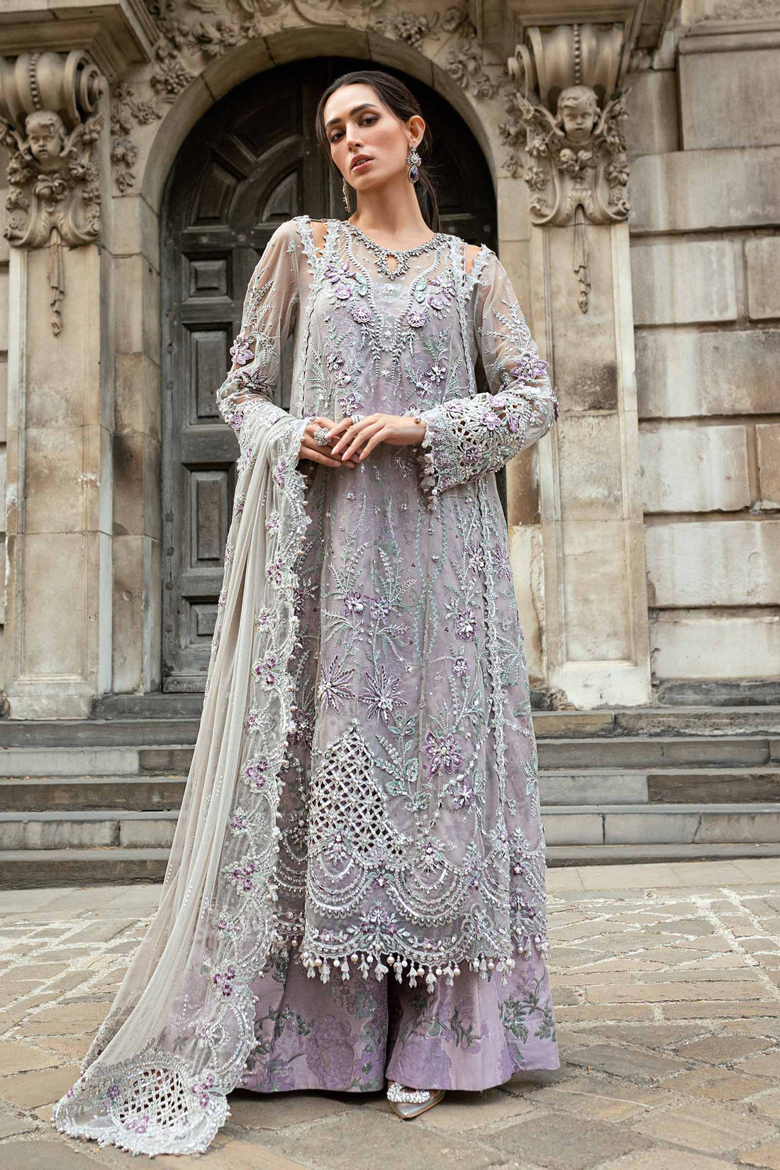 Maria B 3 Piece Embroidered Net Suit - Aqsa Fabrics