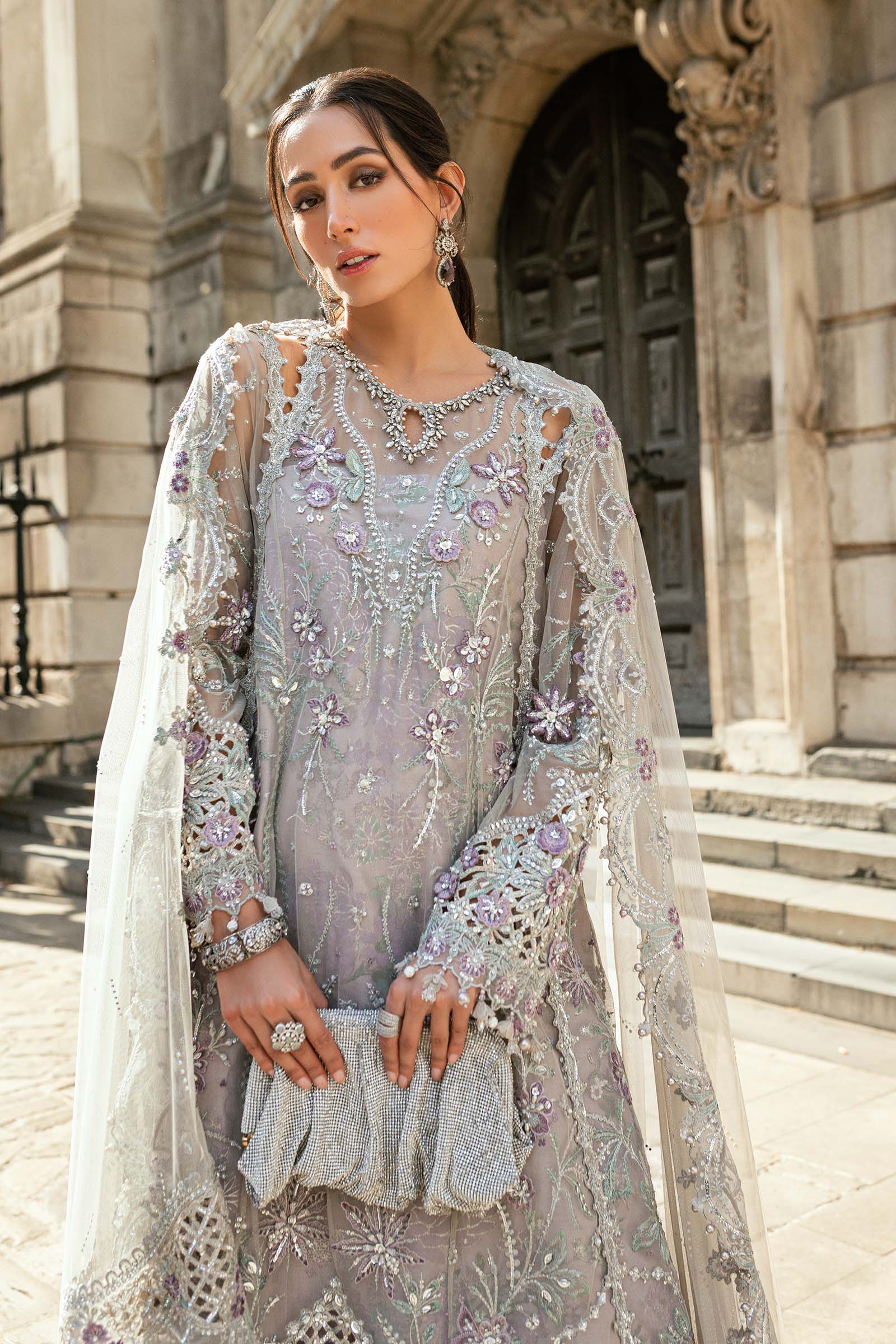 Maria B 3 Piece Embroidered Net Suit - Aqsa Fabrics