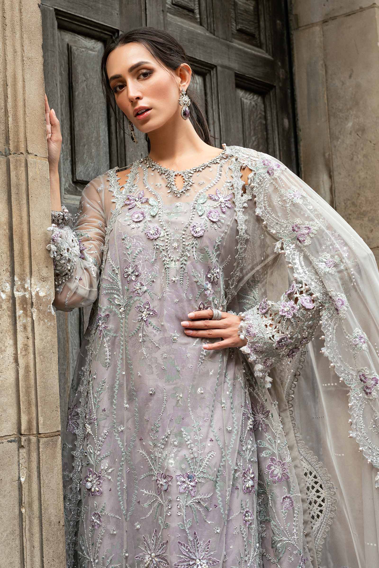 Maria B 3 Piece Embroidered Net Suit - Aqsa Fabrics