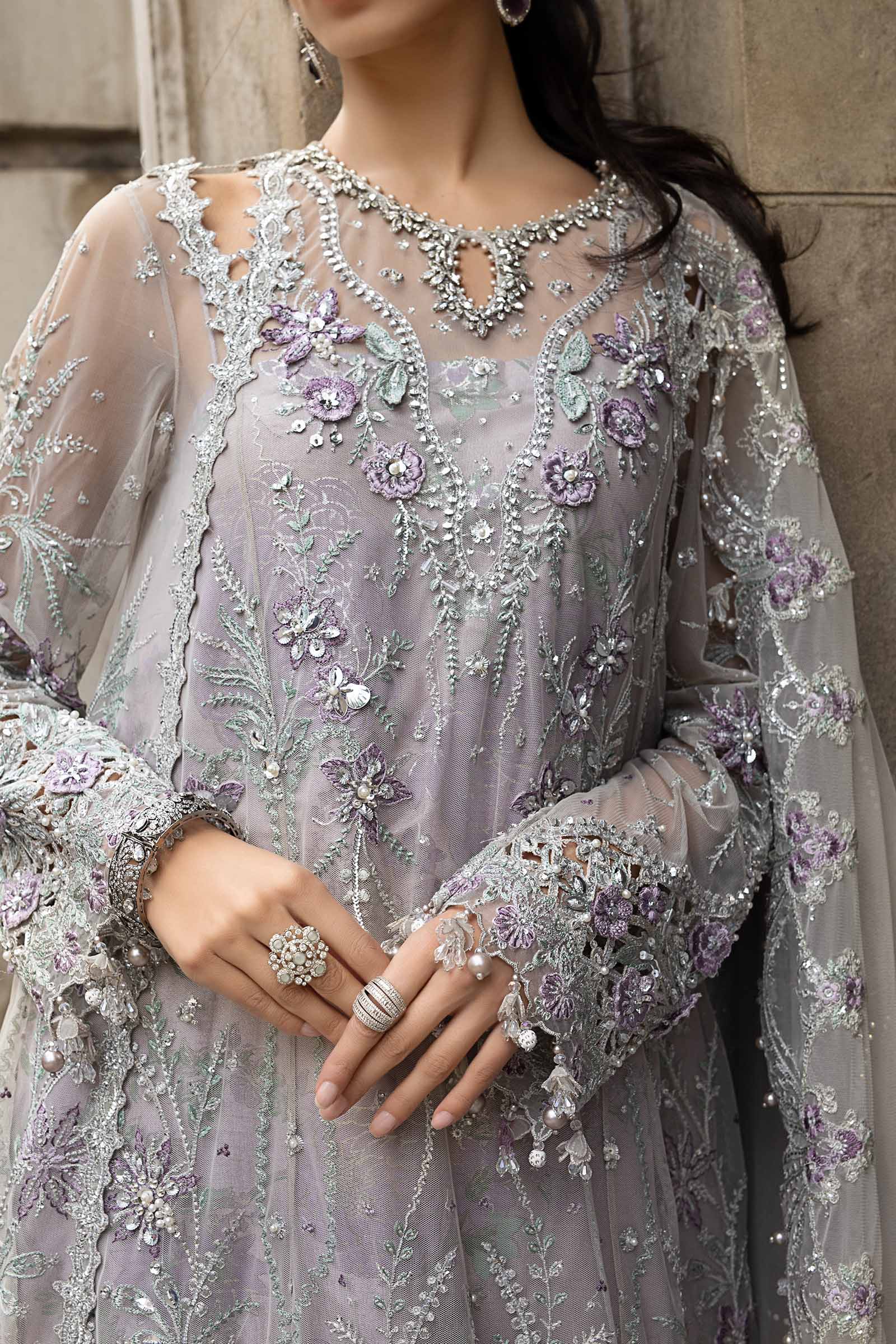 Maria B 3 Piece Embroidered Net Suit - Aqsa Fabrics