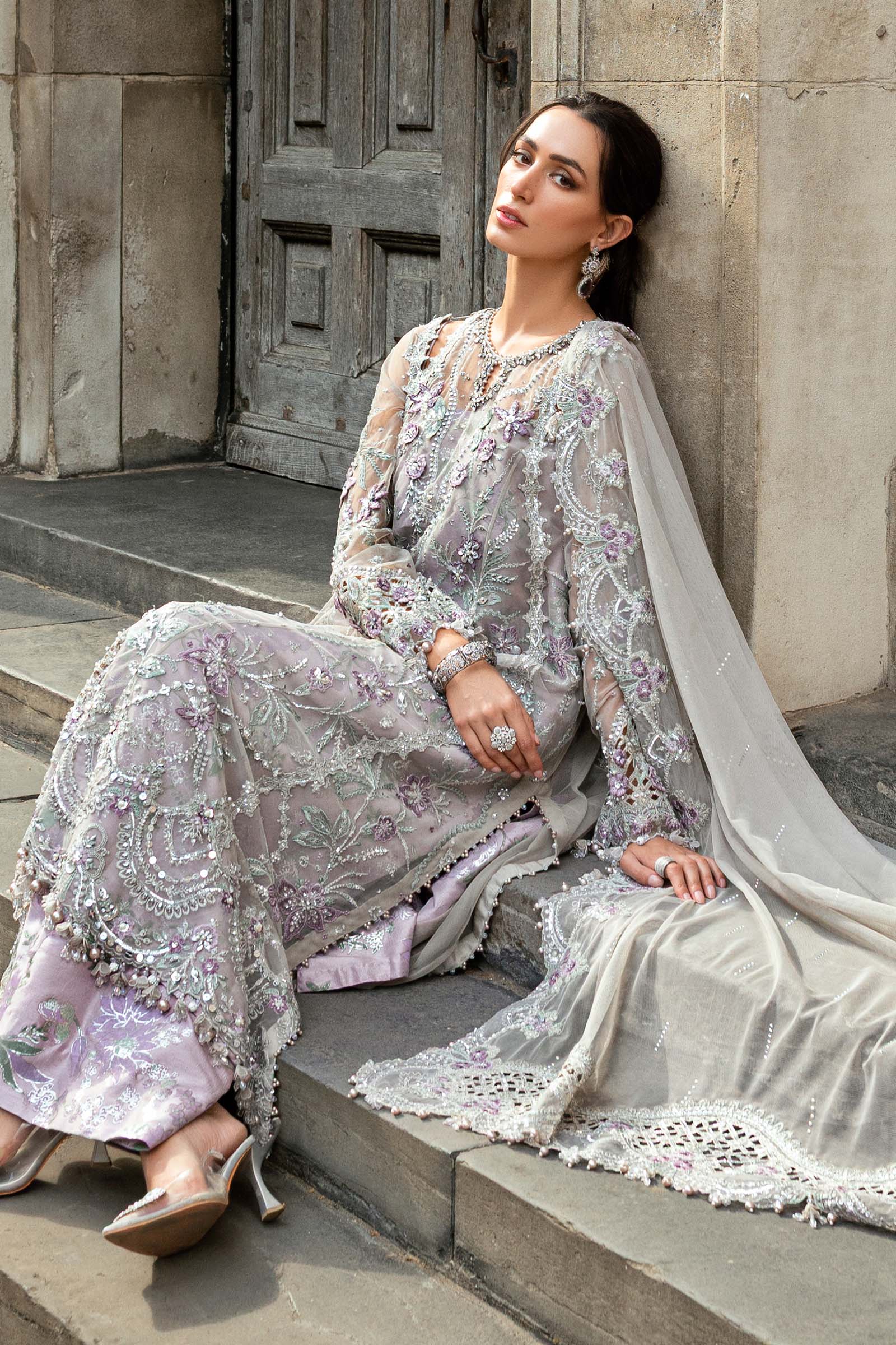 Maria B 3 Piece Embroidered Net Suit - Aqsa Fabrics